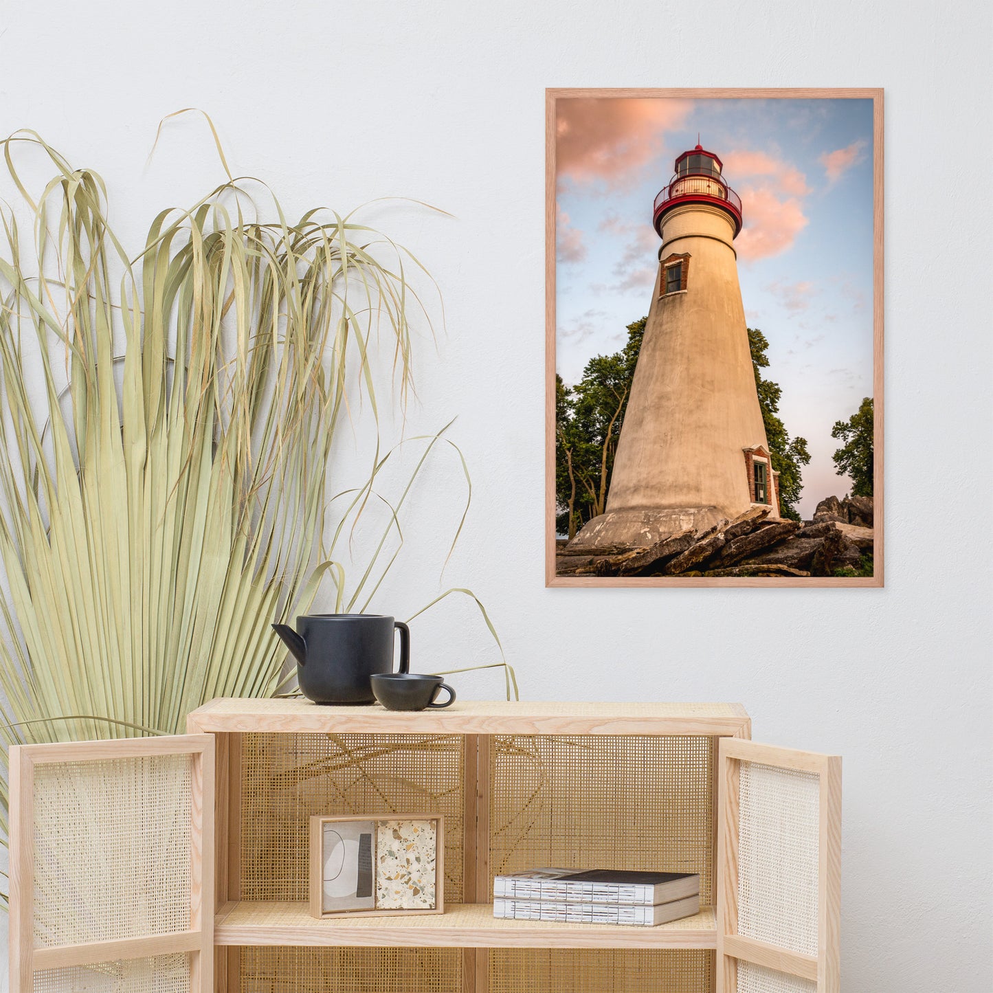 Marblehead Lighthouse at Sunset from the Shore Framed Photo Paper Wall Art Prints