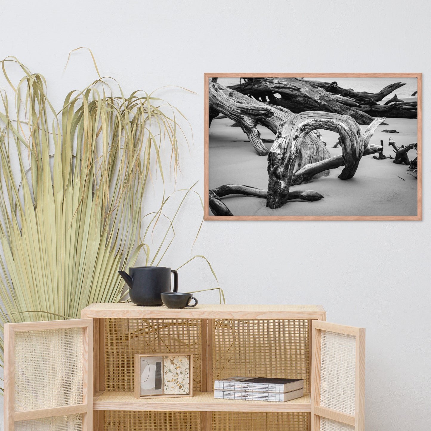 Dead Tree Boneyard Beach Florida 5 Black and White Rustic Landscape Photo Framed Wall Art Print