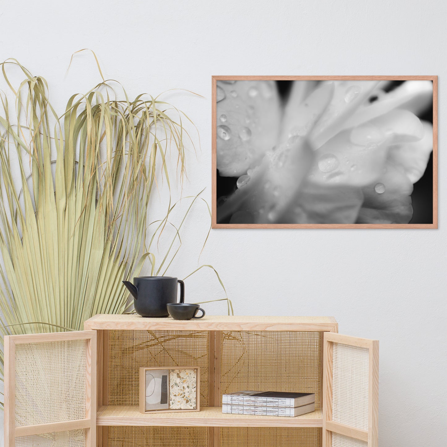 Delicate Rose Petals Black and White Floral Nature Photo Framed Wall Art Print