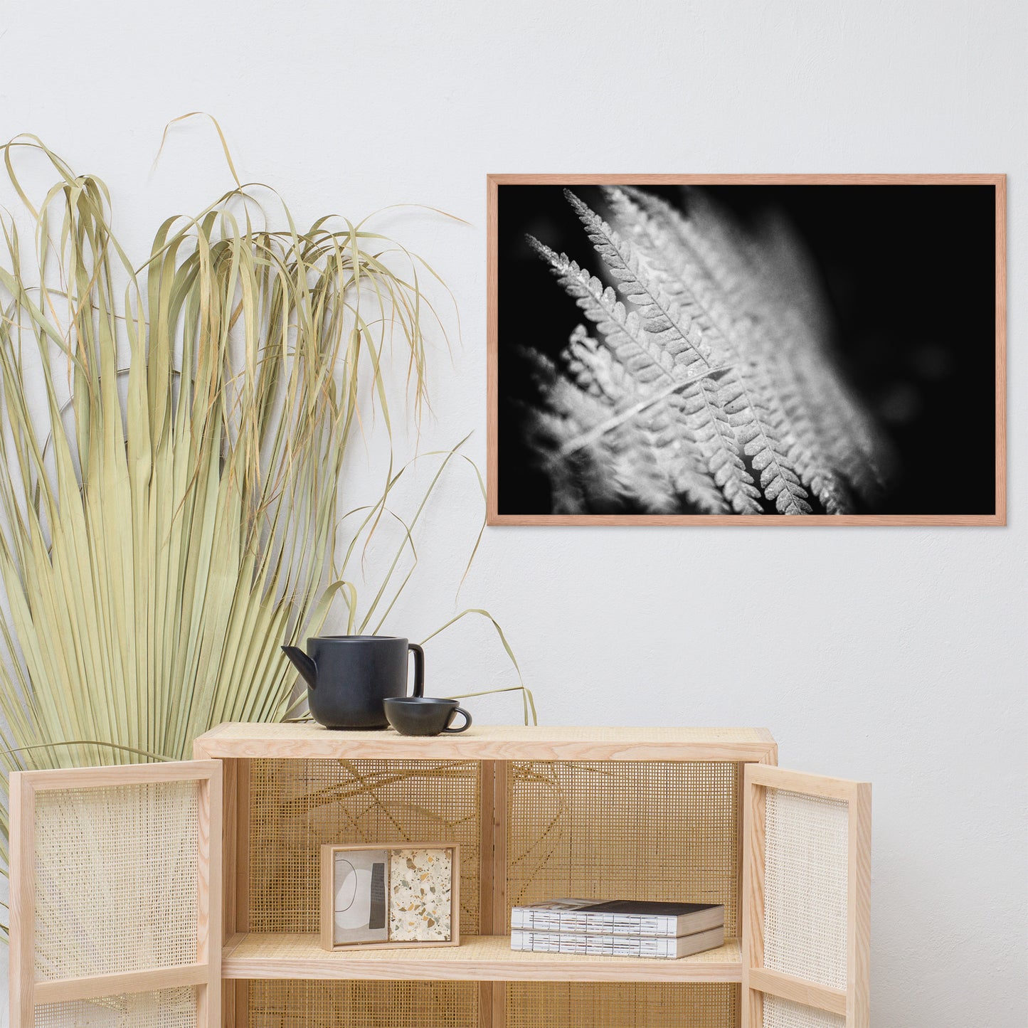 Fern Leaf in the Sunlight Black and White Botanical Nature Photo Framed Wall Art Print