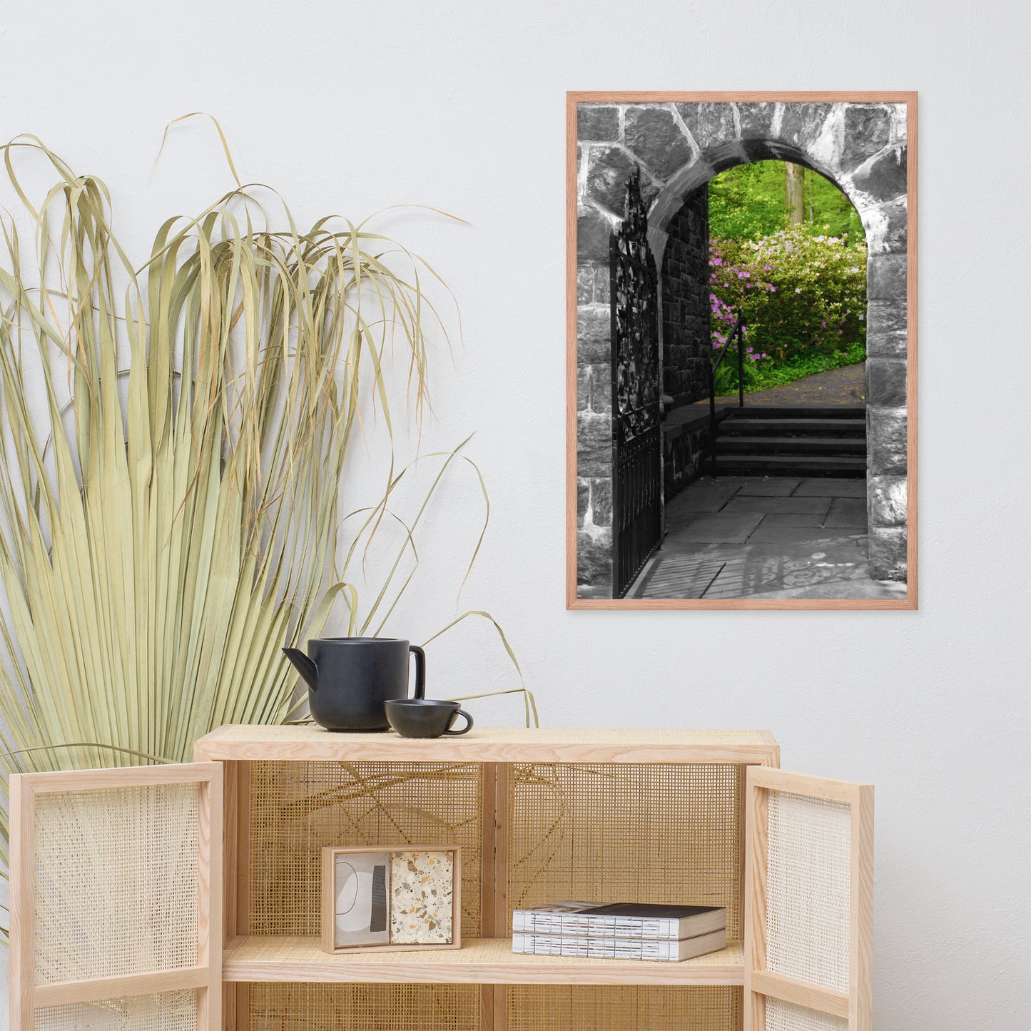 Garden Entryway Black and White Floral Nature Photo Framed Wall Art Print