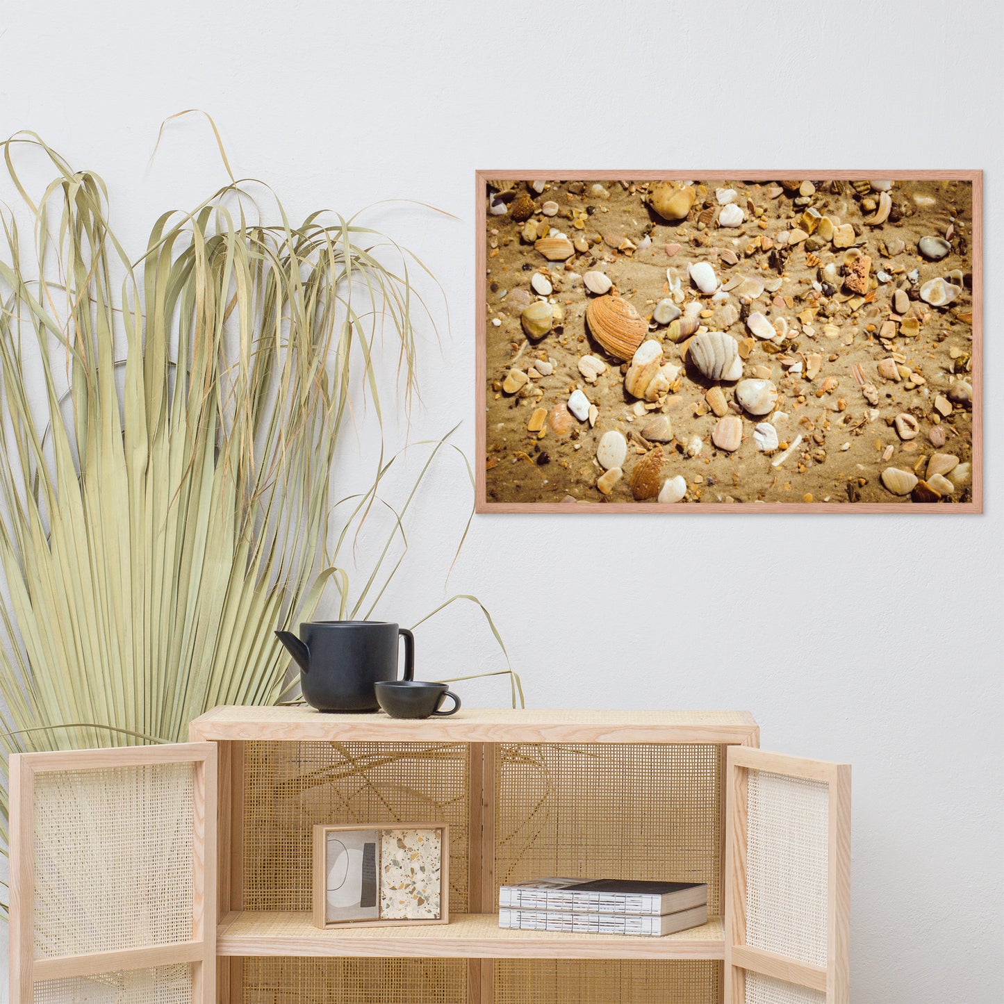 Broken Seashells and Sand Coastal Nature Photo Framed Wall Art Print