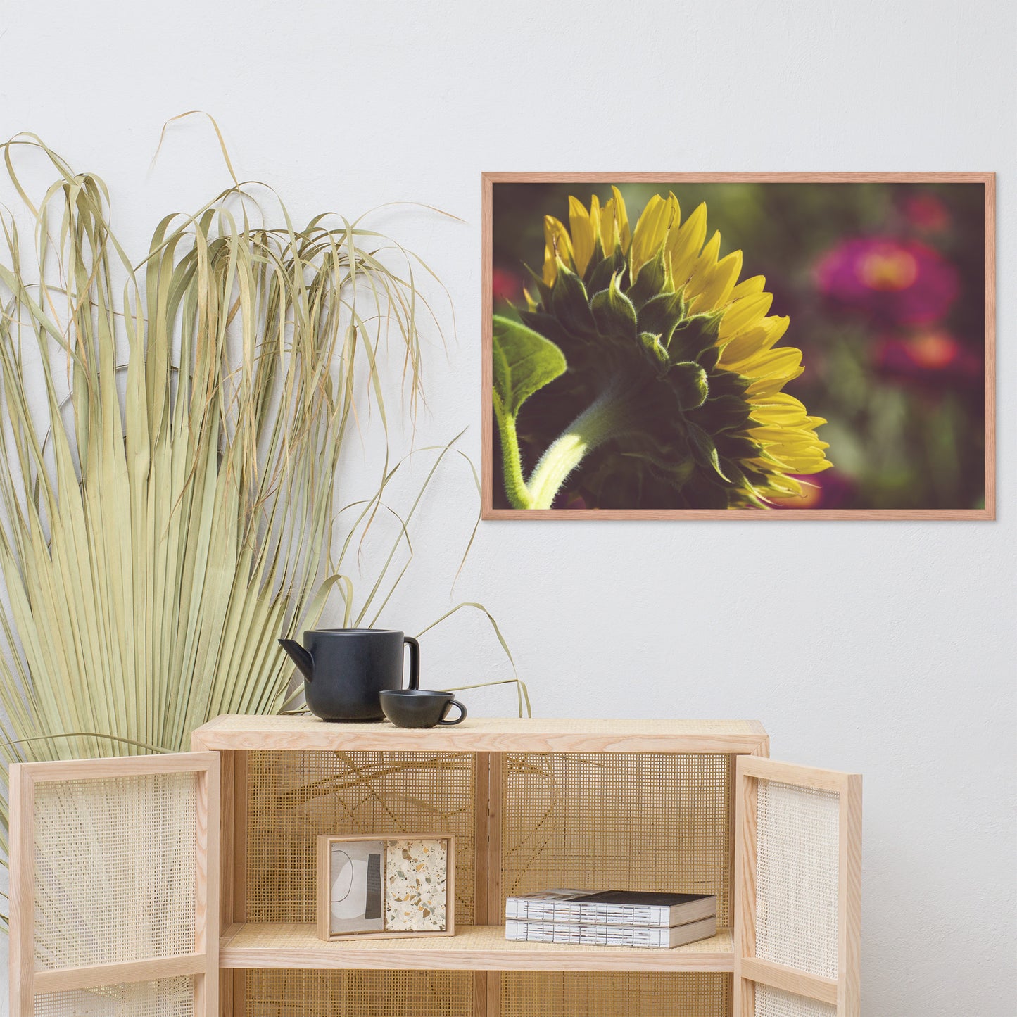 Dramatic Backside of Sunflower Grain Floral Photo Framed Wall Art Print