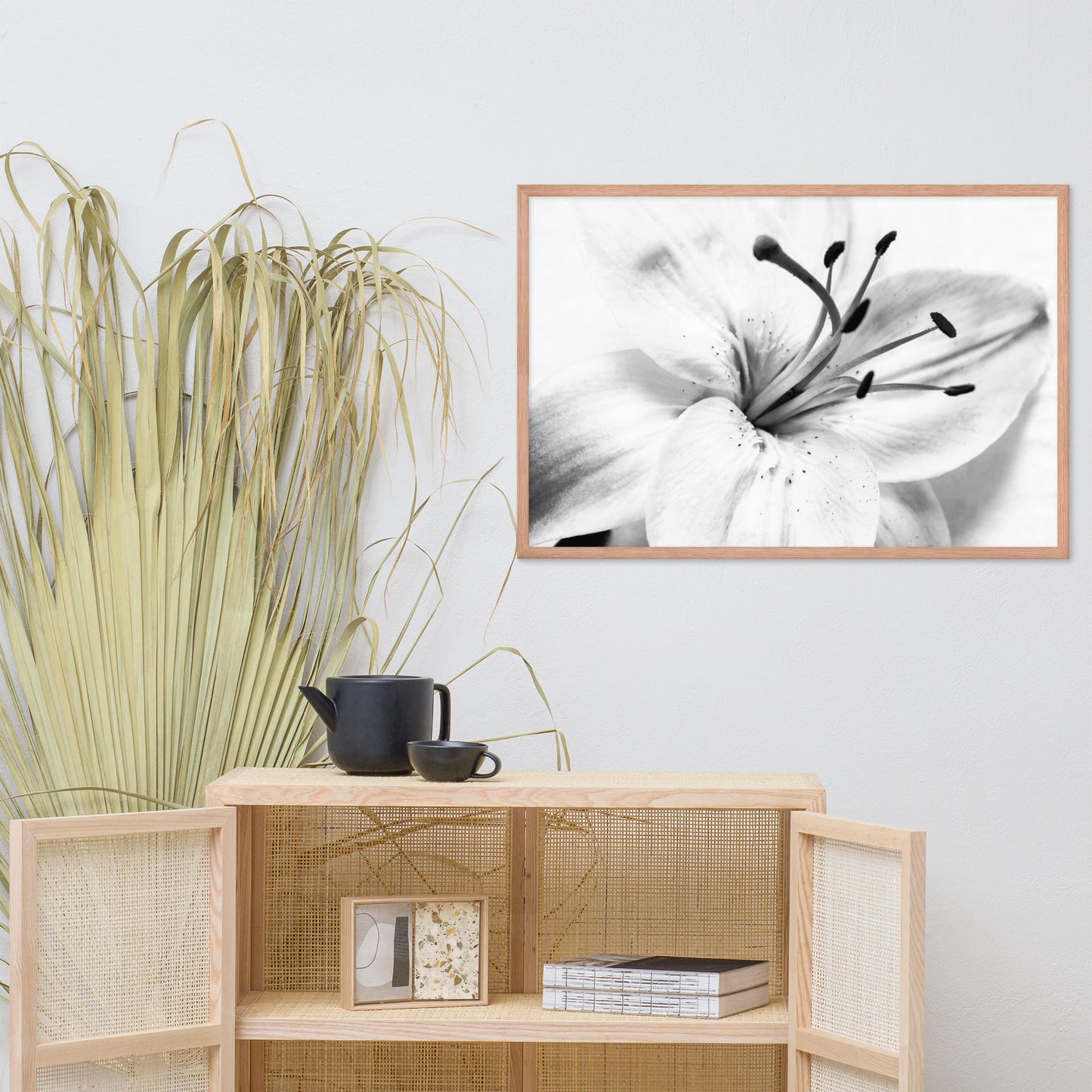 High Key Lily Black and White Floral Nature Photo Framed Wall Art Print