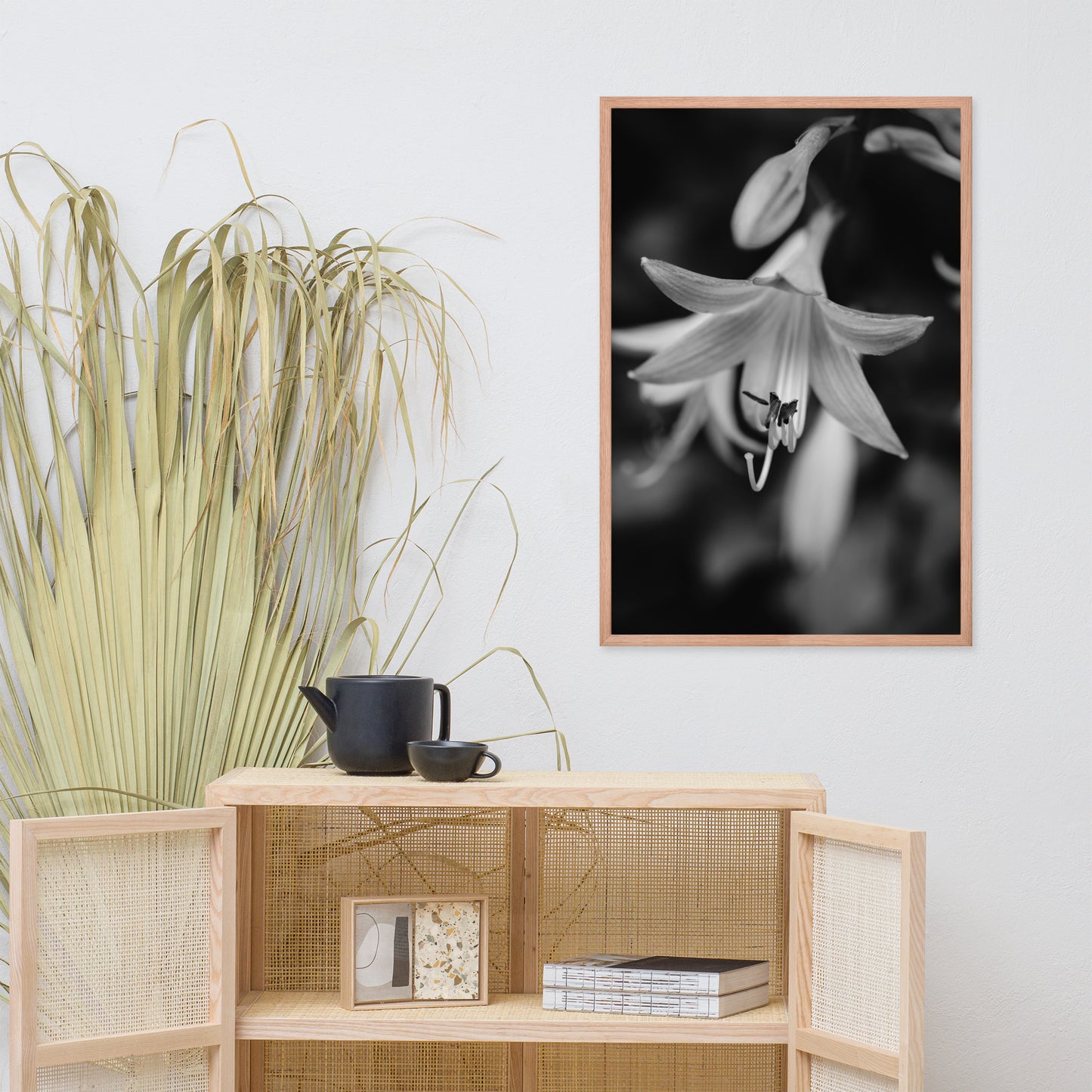 Hosta Bloom Black and White Floral Nature Photo Framed Wall Art Print