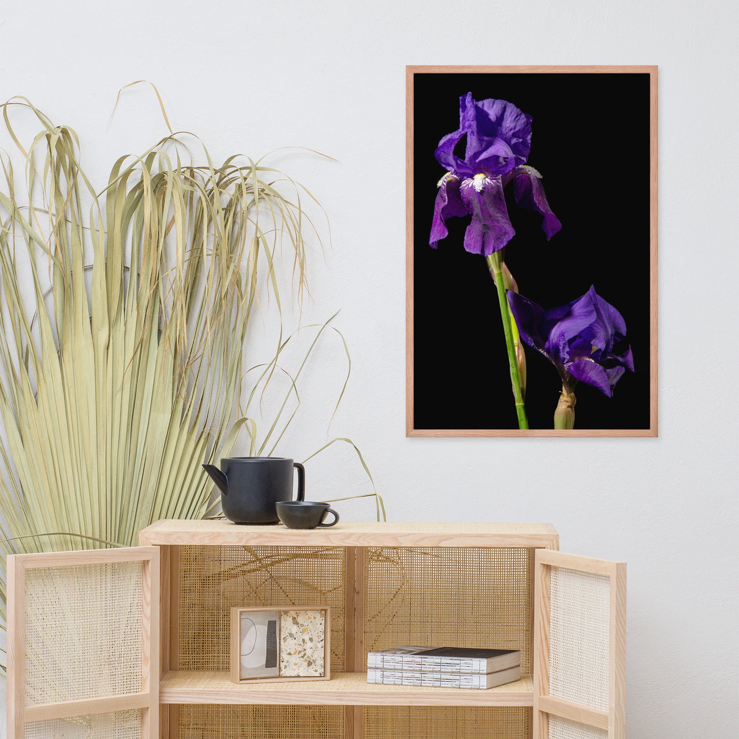 Iris on Black Floral Nature Photo Framed Wall Art Print