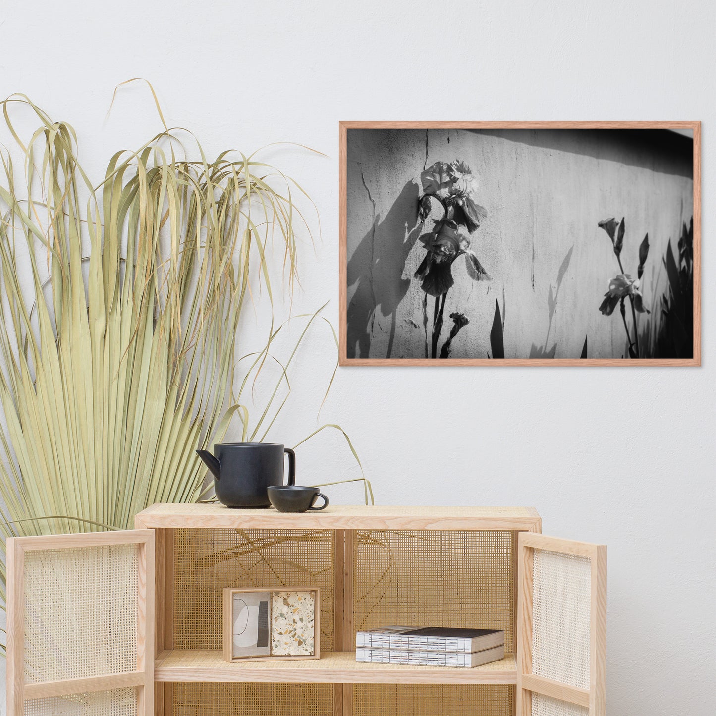 Iris on Wall Black and White Floral Nature Photo Framed Wall Art Print