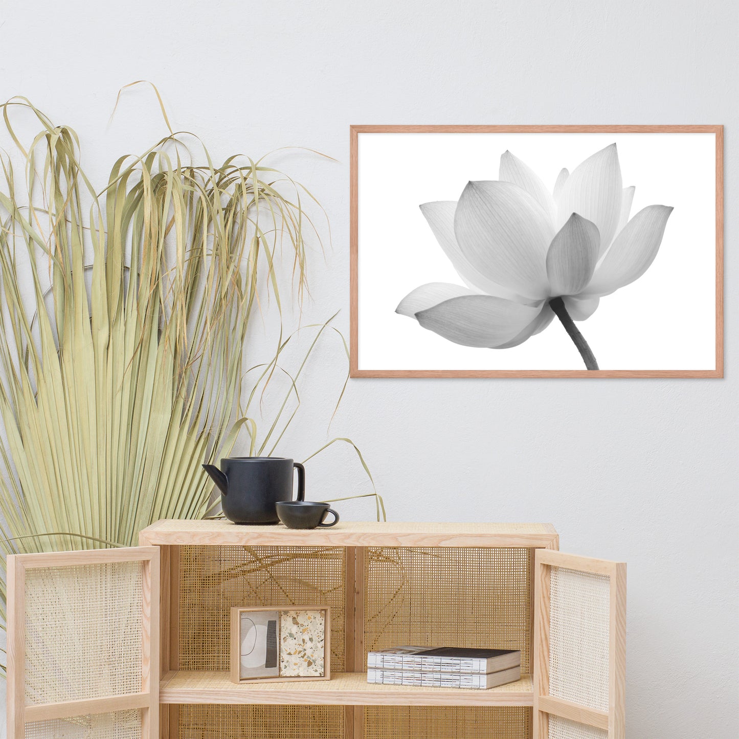 Lotus Flower Black and White Floral Nature Photo Framed Photo Paper Poster