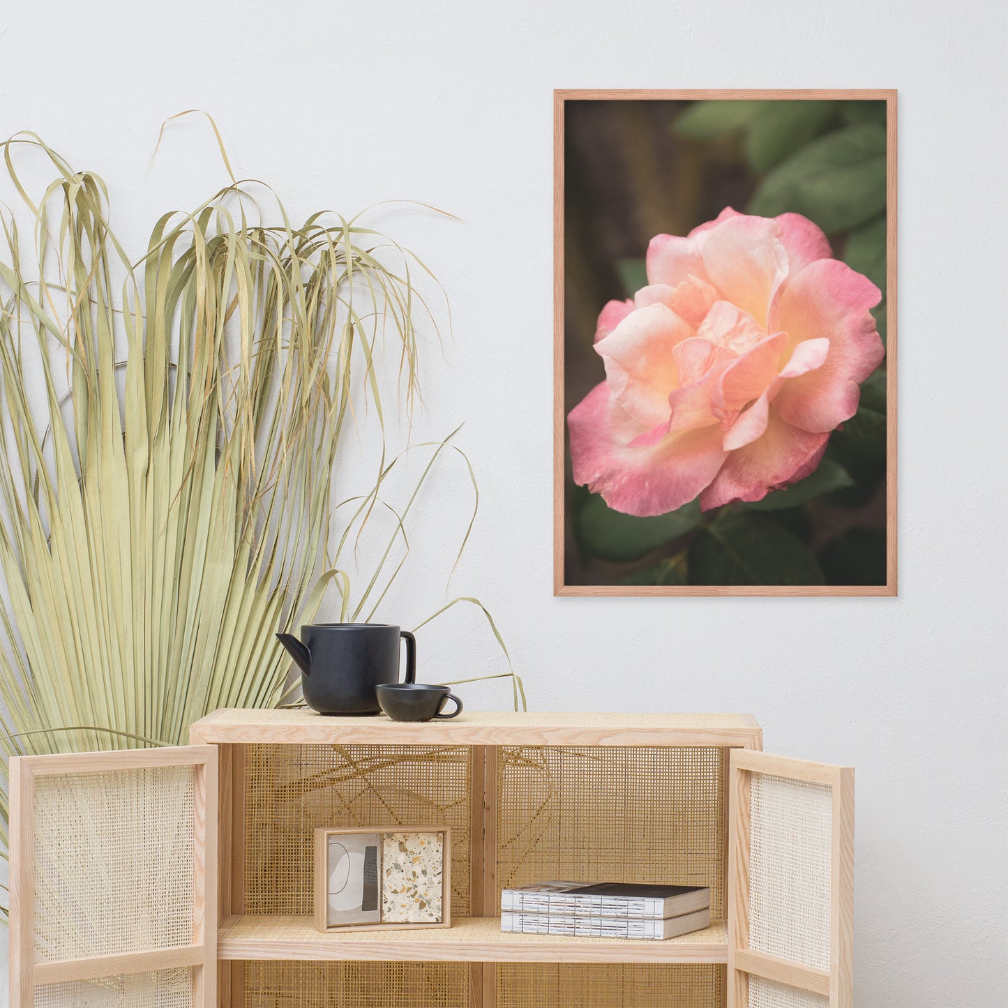 Pink and White Softened Rose Floral Nature Photo Framed Wall Art Print