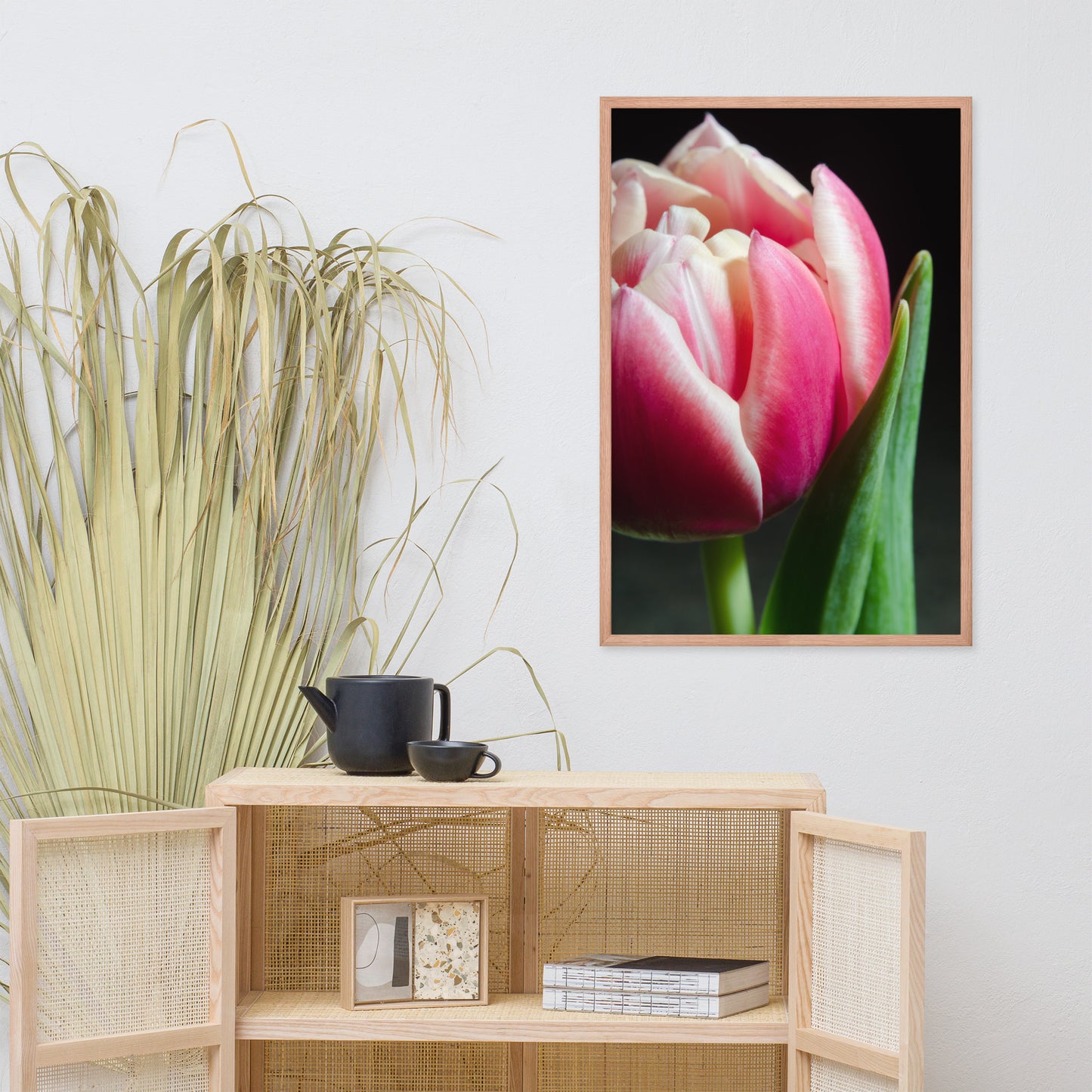 Pink and White Tulip Floral Nature Photo Framed Wall Art Print