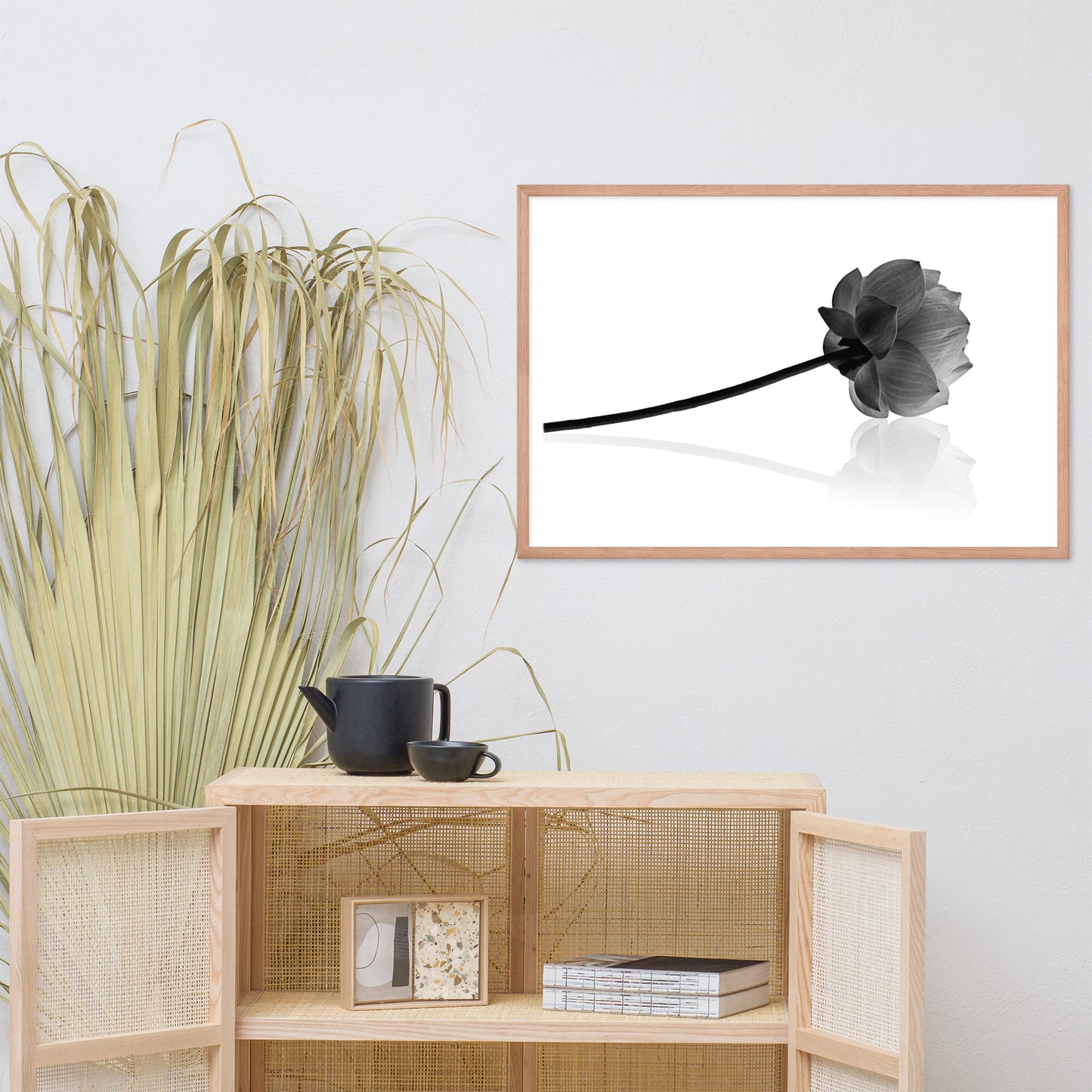 Resting Lotus Flower Black and White Effect Framed Photo Paper Poster