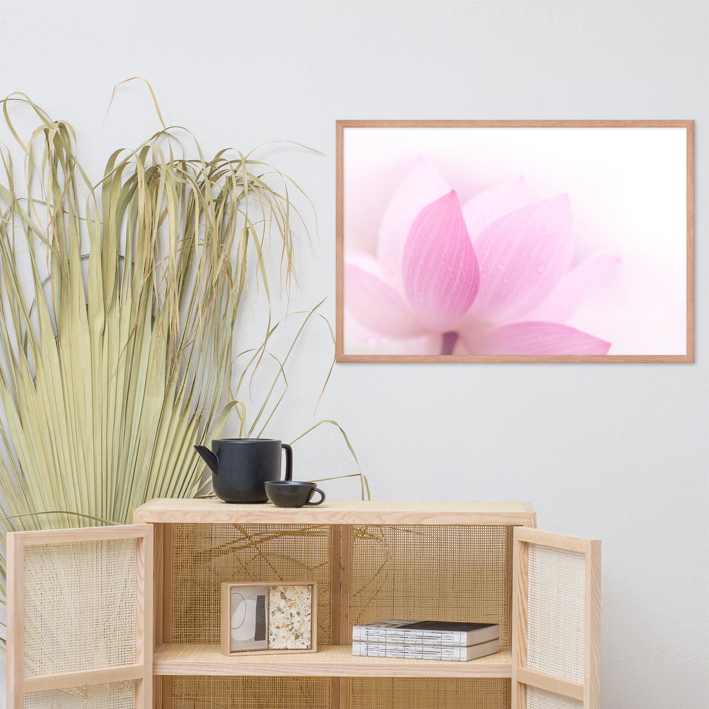 Peaceful Close-up Pink Lotus Petal Floral Framed Nature Photo Paper Poster