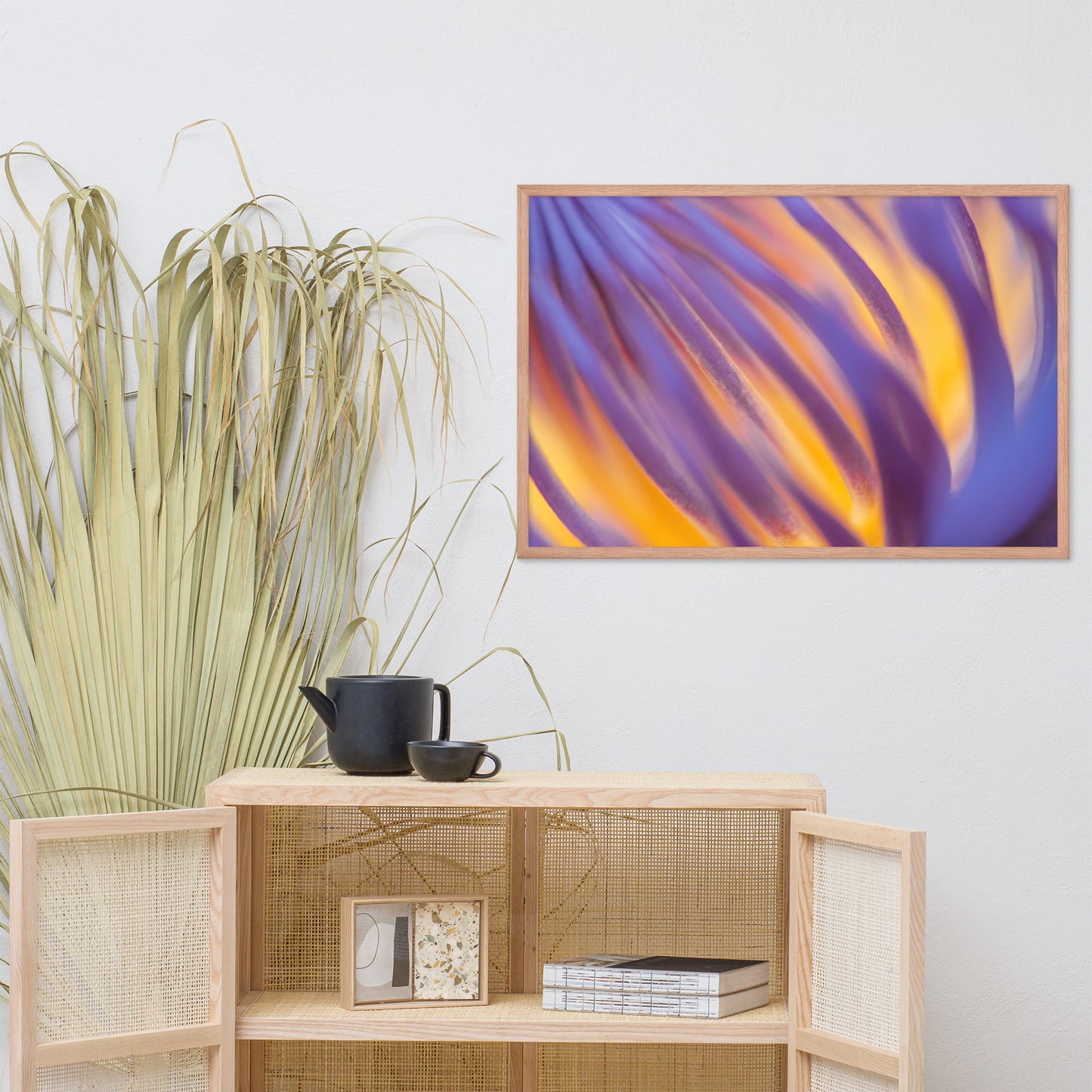 Purple and Yellow Lotus Flower Filaments Framed Photo Paper Poster - Nature Photography