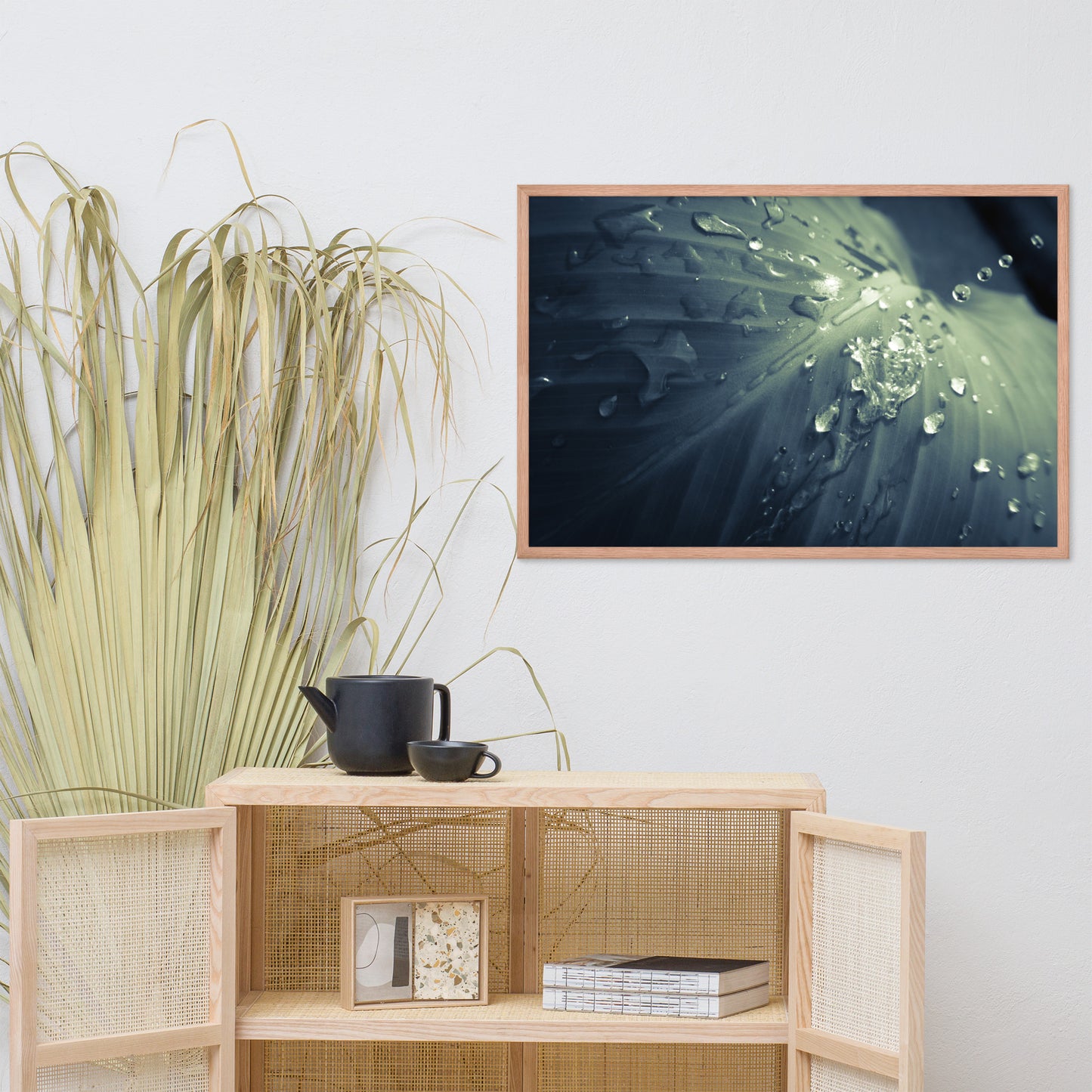 Rain Dropping on Canna Leaf Botanical Nature Photo Framed Wall Art Print