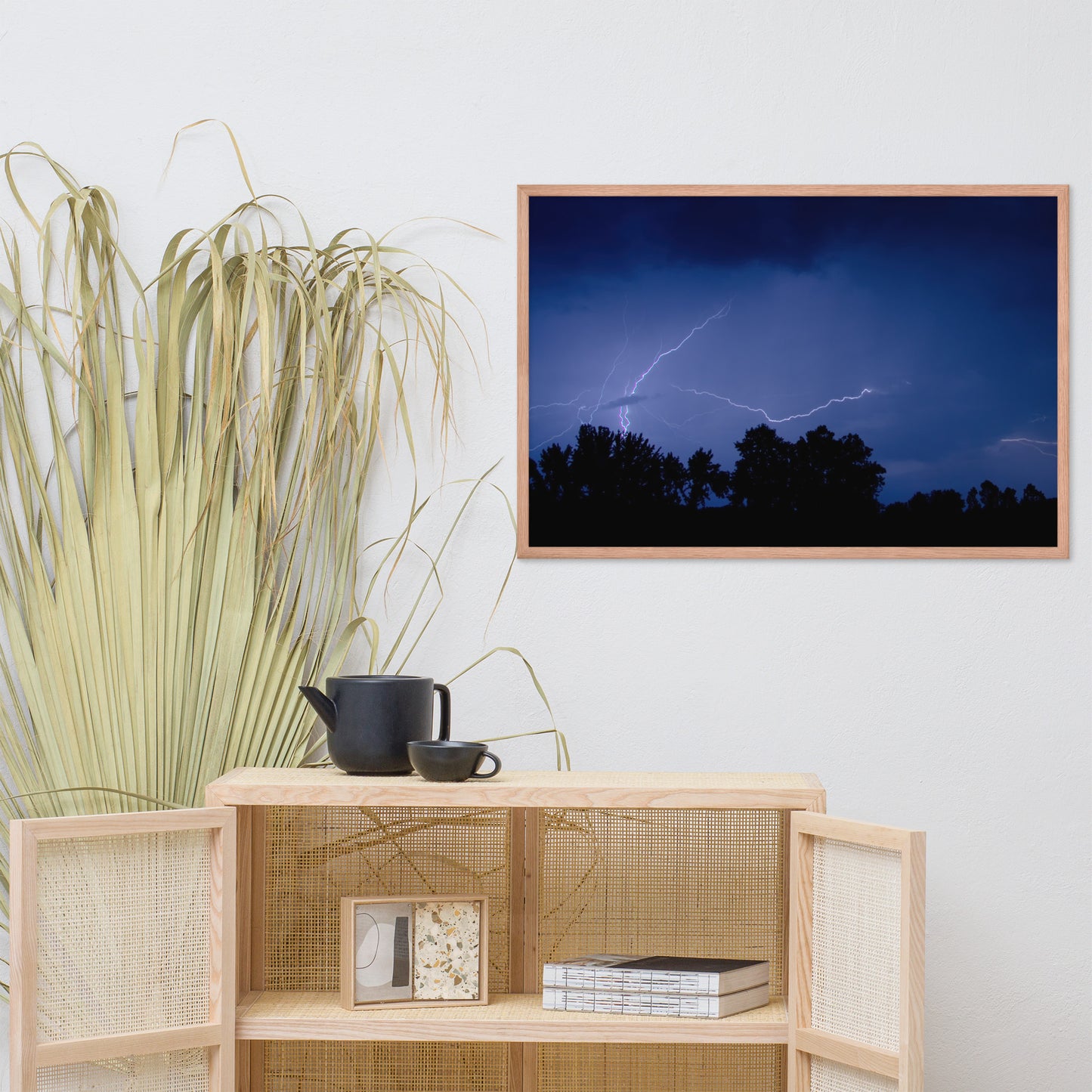 Lightning Over The Valley Urban Landscape Photo Framed Wall Art Print