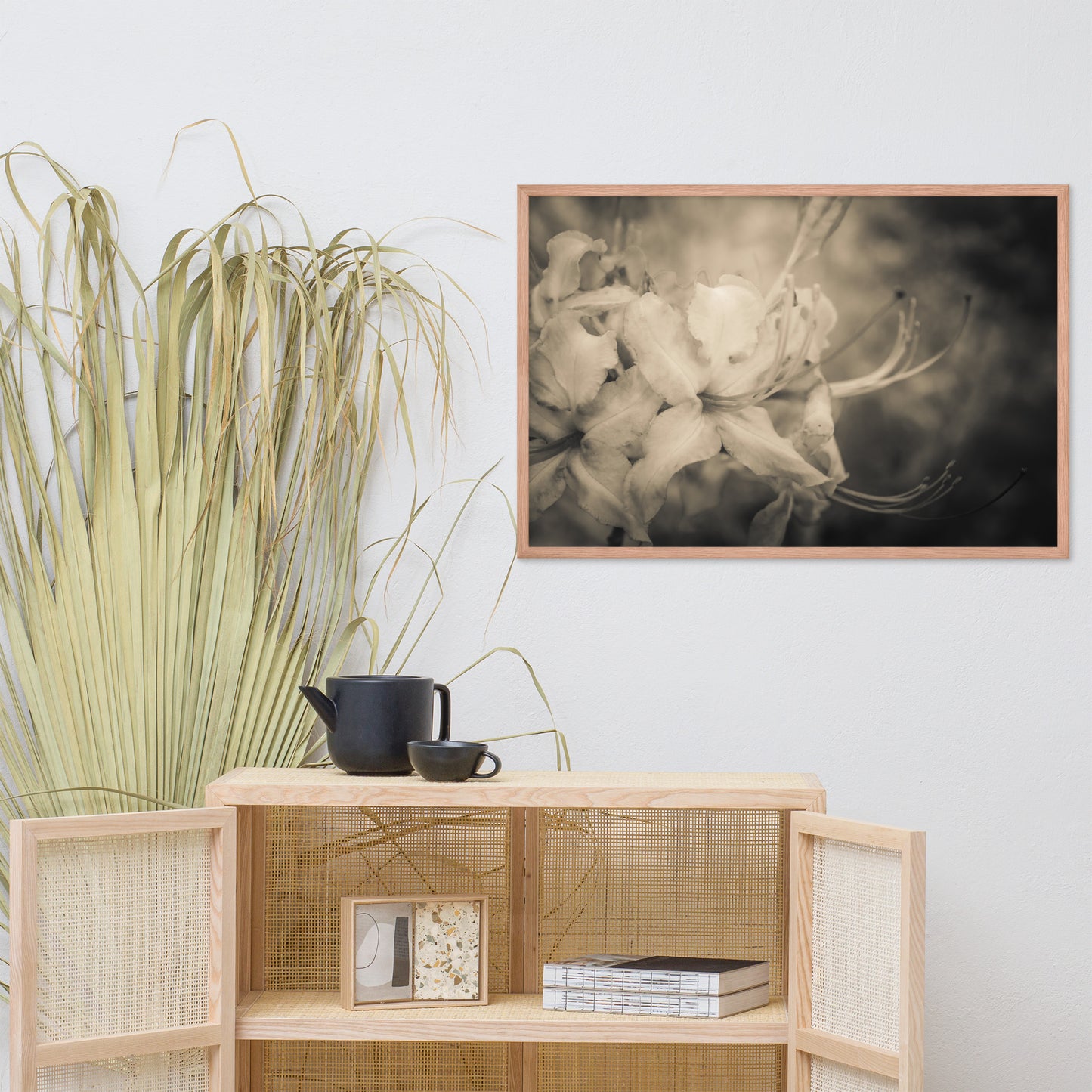 Sepia Aged Rhododendron Blooms Floral Nature Photo Framed Wall Art Print