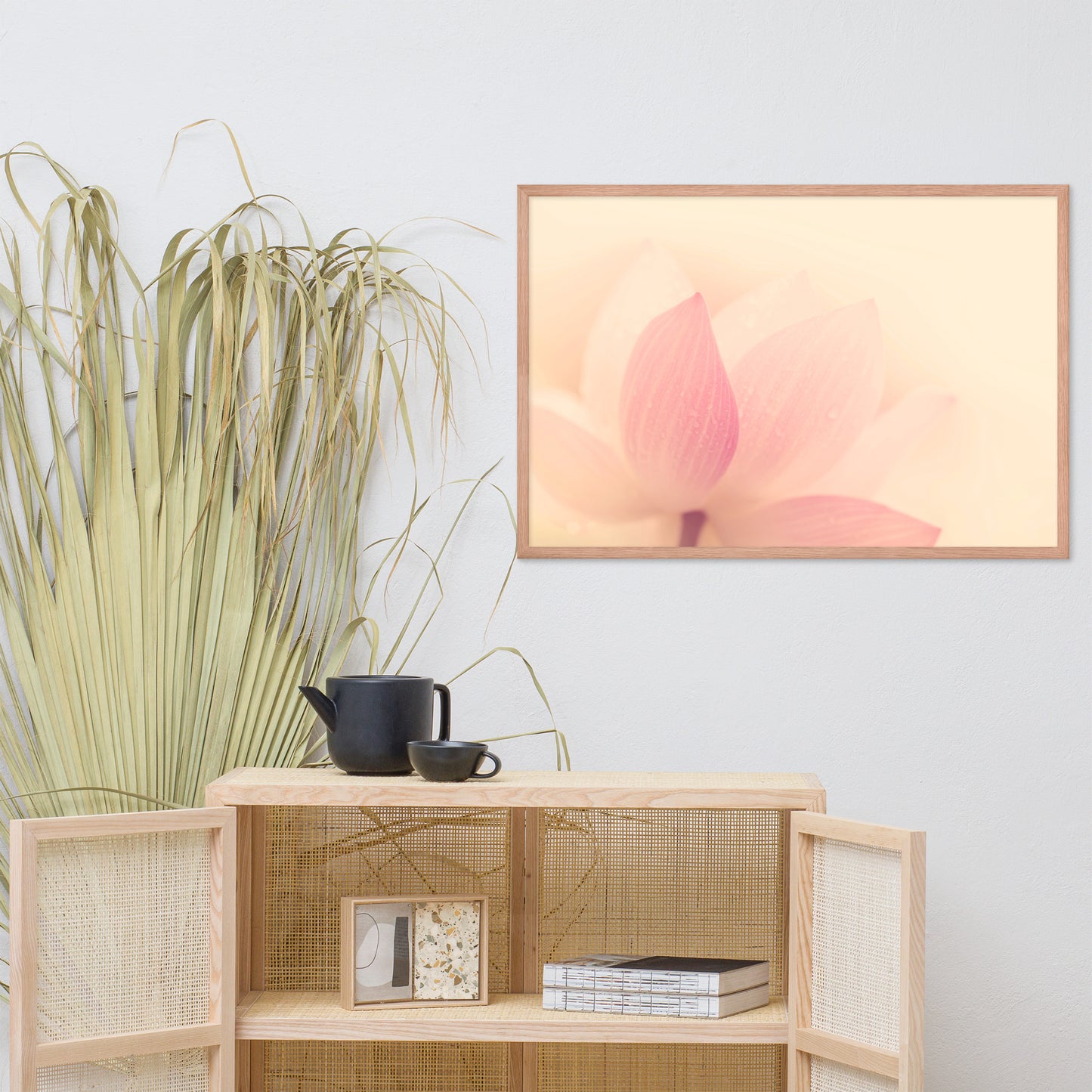 Tranquil Close-up Pink Lotus Petal Framed Photo Paper Poster