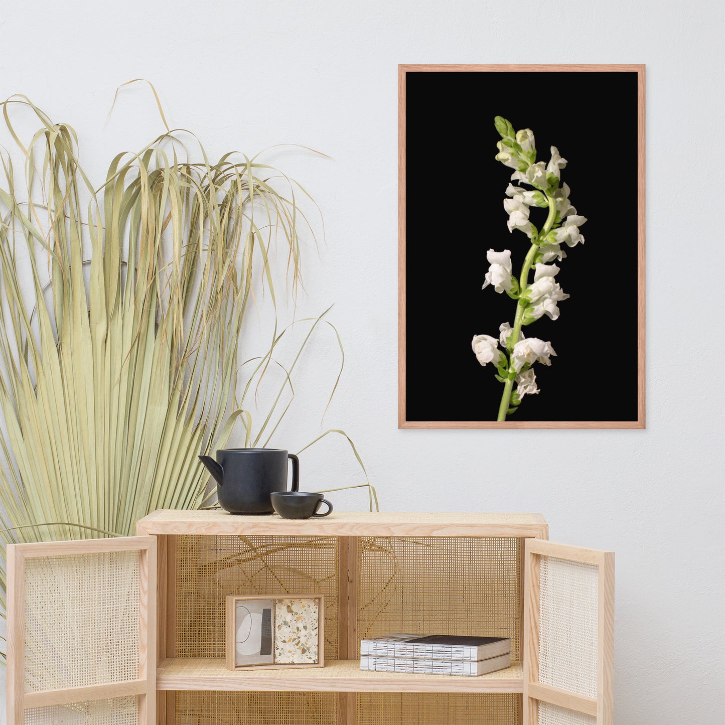 White Snapdragons Floral Nature Photo Framed Wall Art Print