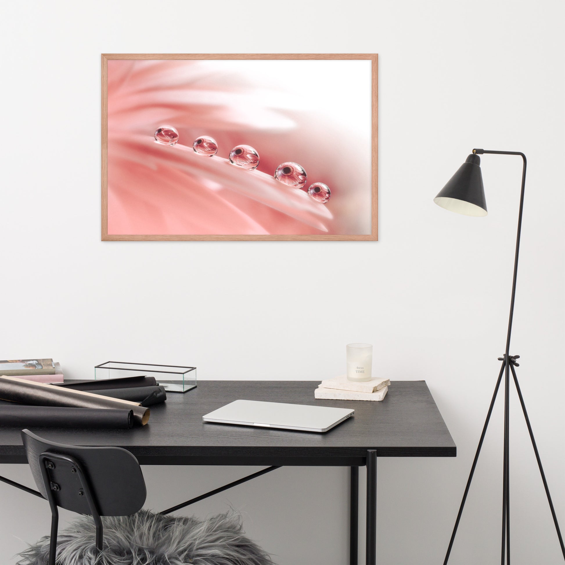 Large Floral Framed Wall Art: Dew Drops on Gerbera Daisy Petals Floral Botanical Photograph Shabby Chic - Vintage Framed Wall Art Print