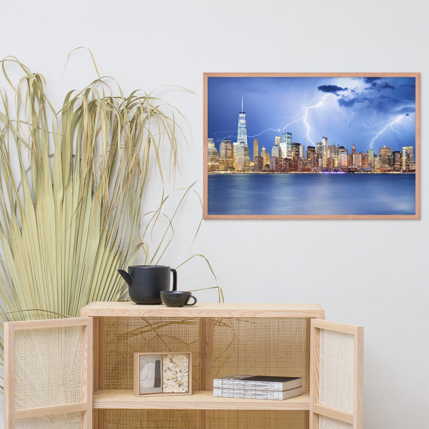 Electrifying New York Lightning Strikes the Skyline Architectural Photograph Framed Wall Art Print