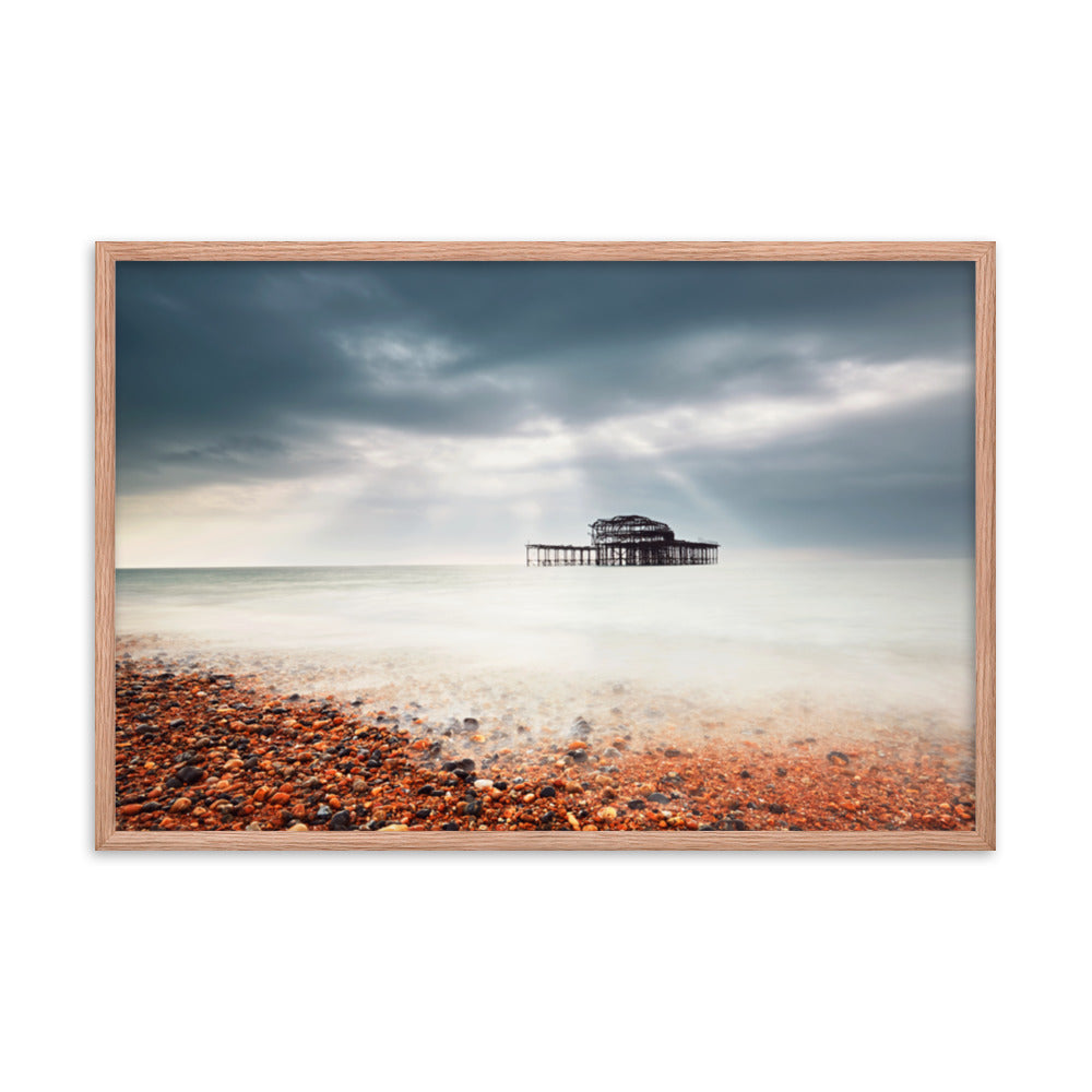 Framed Beach Wall Art: Abandoned West Pier Vintage Gentle Touch Effect - Coastal / Beach / Seascape / Nature / Landscape Photo Framed Wall Art Print - Wall Decor - Artwork