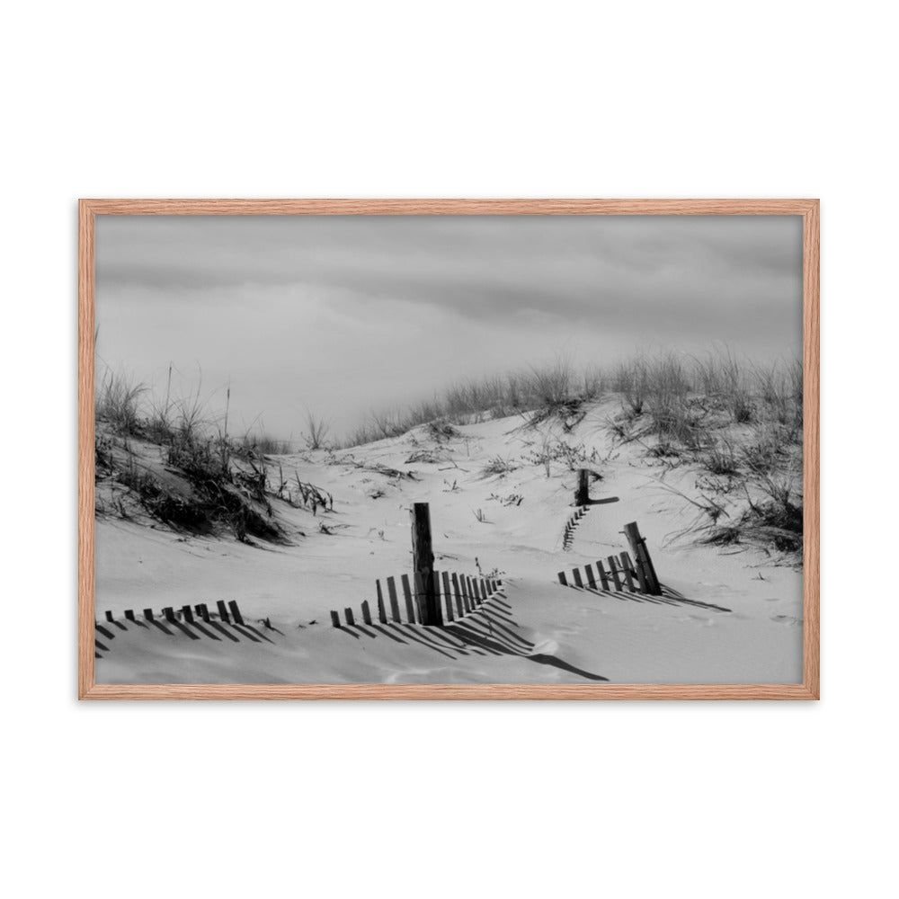 Buried Fences Black & White Coastal Landscape Framed Photo Paper Wall Art Prints