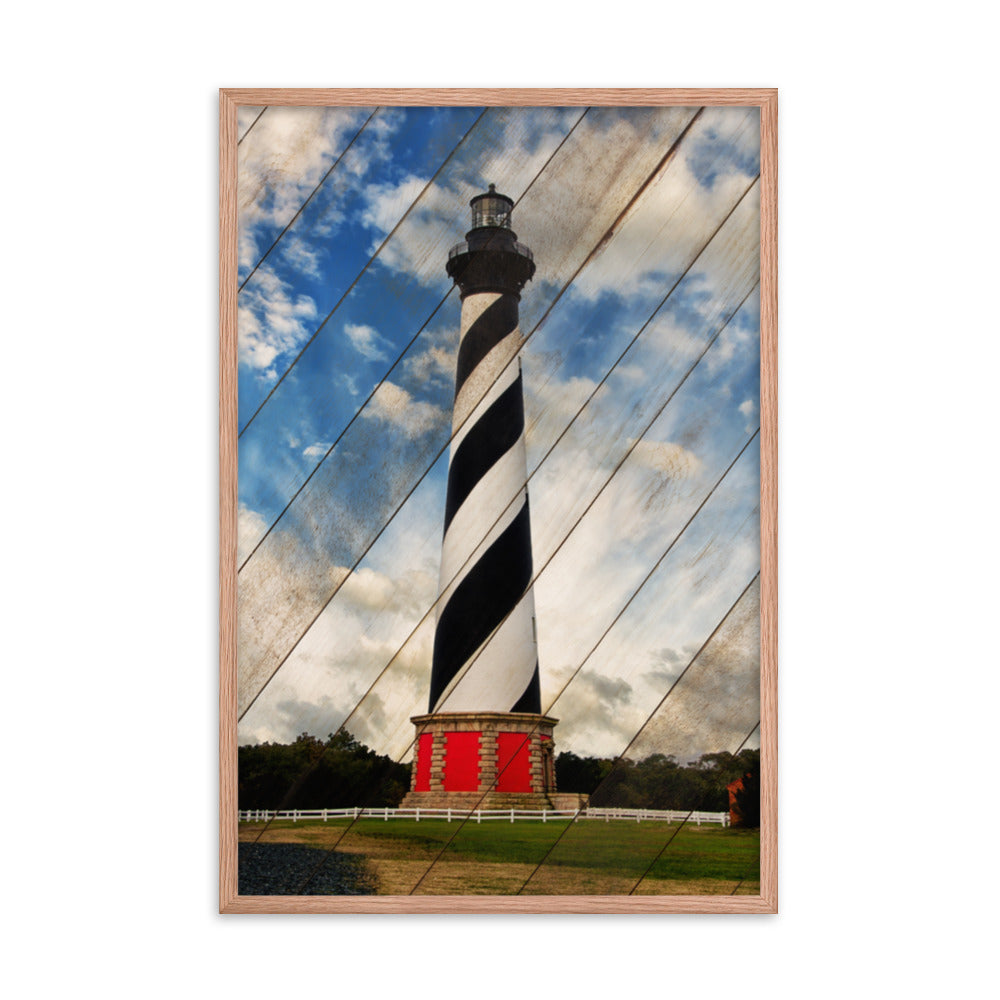 Cape Hatteras Lighthouse Landscape Photo Faux Wood Framed Photo Paper Wall Art Prints
