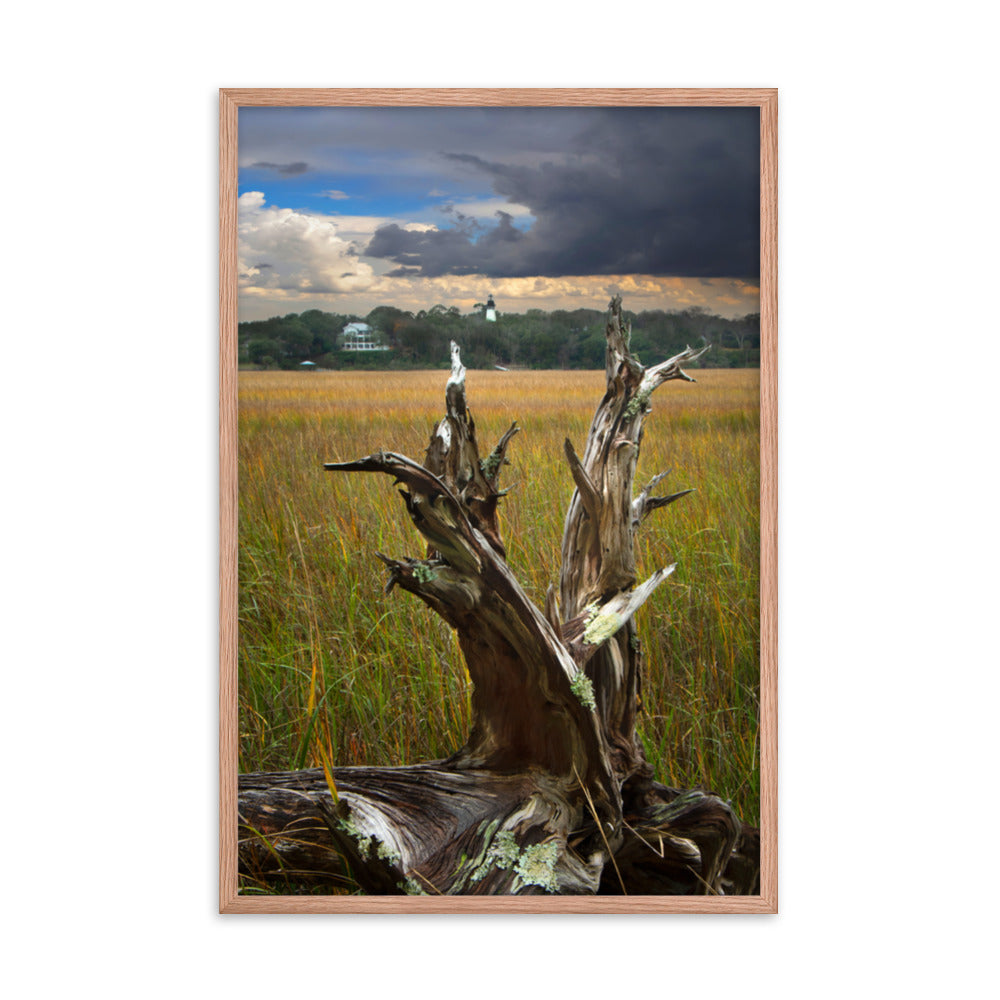Dead Tree and Amelia Lighthouse Coastal Landscape Photo Framed Wall Art Prints