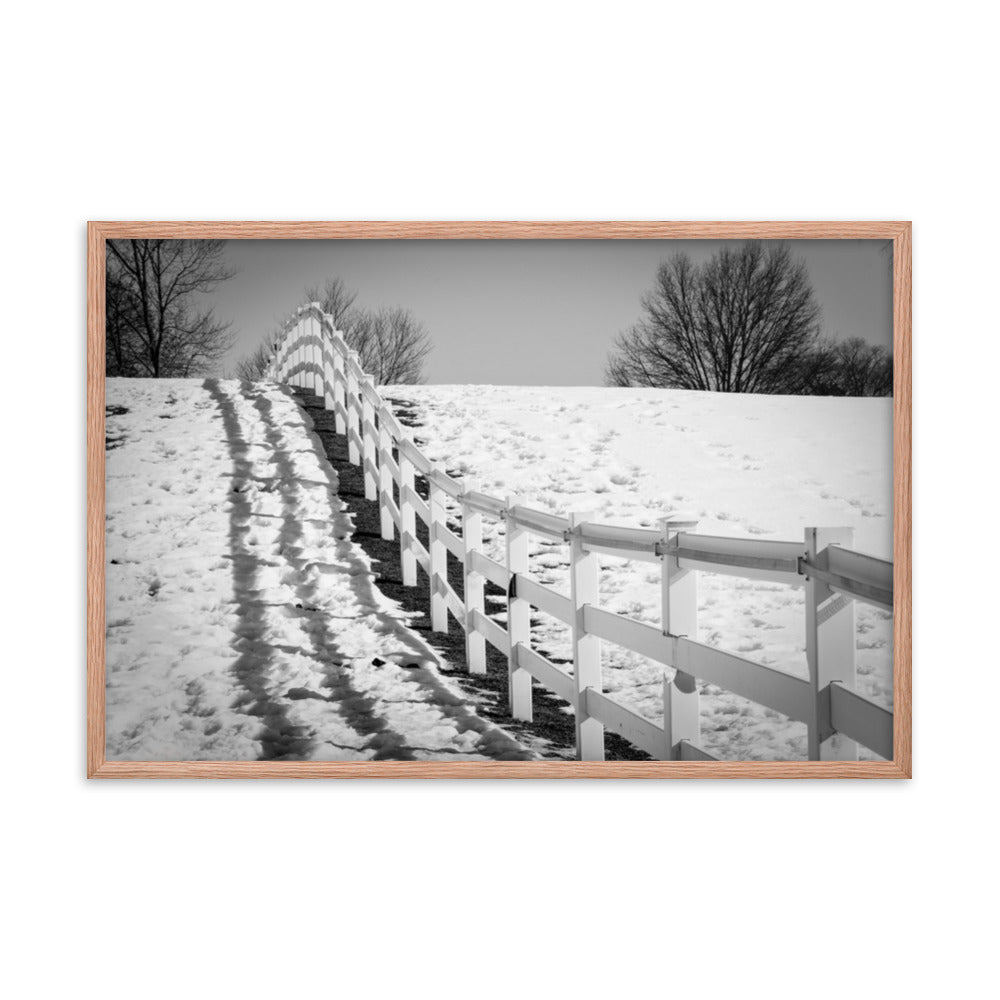 Endless Fences in Black & White Rural Landscape Framed Photo Paper Wall Art Prints