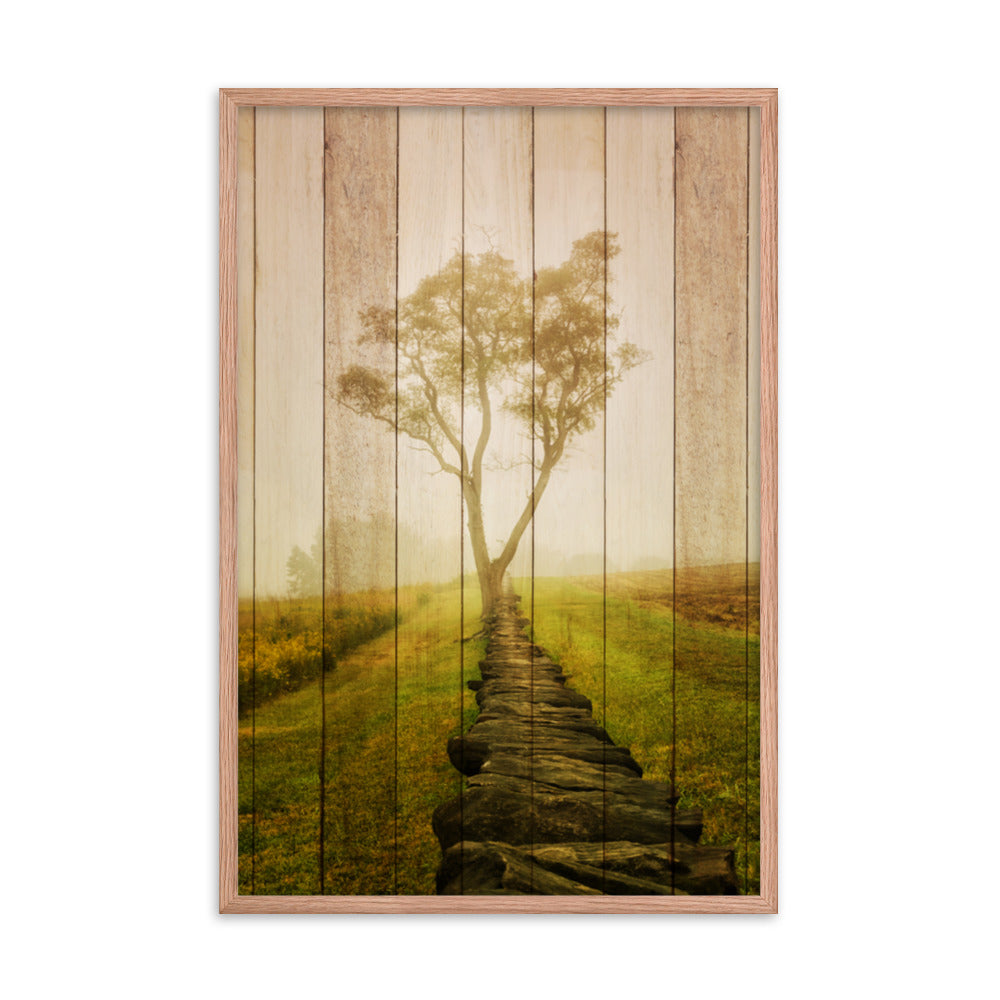 Faux Wood Calming Morning Landscape Framed Photo Wall Art Prints