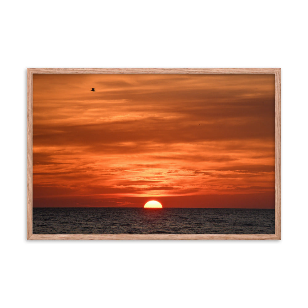 Fire in the Sky Coastal Sunset Landscape Photo Framed Wall Art Print
