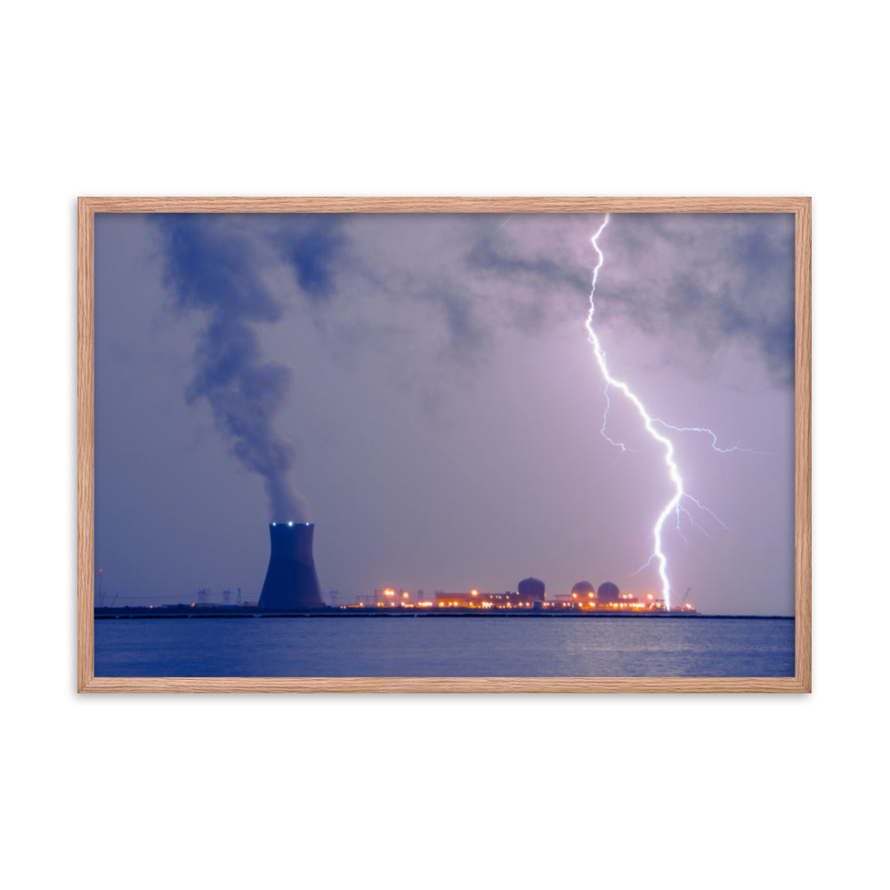 Lightning and Salem Power Plant 2 Urban Landscape Photo Framed Wall Art Print
