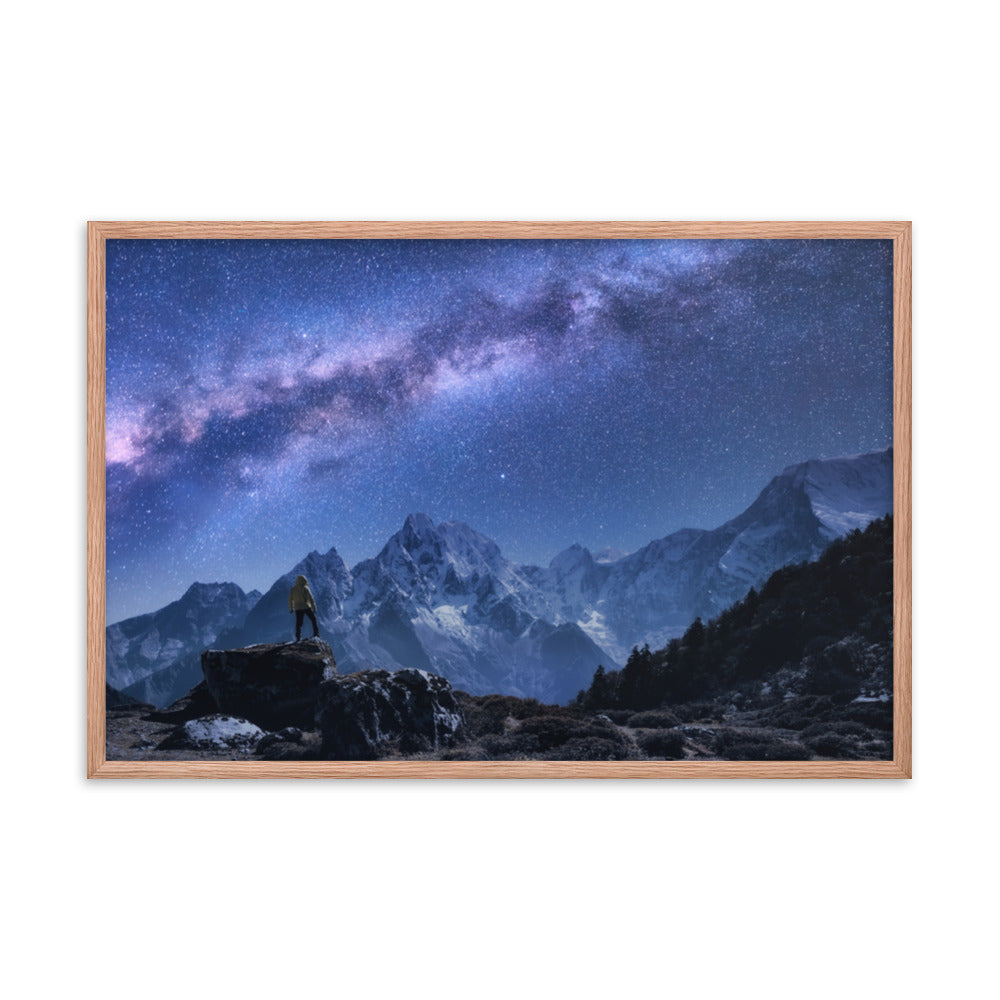 Stone Mountains and Milky Way Night Landscape Photo Framed Wall Art Print