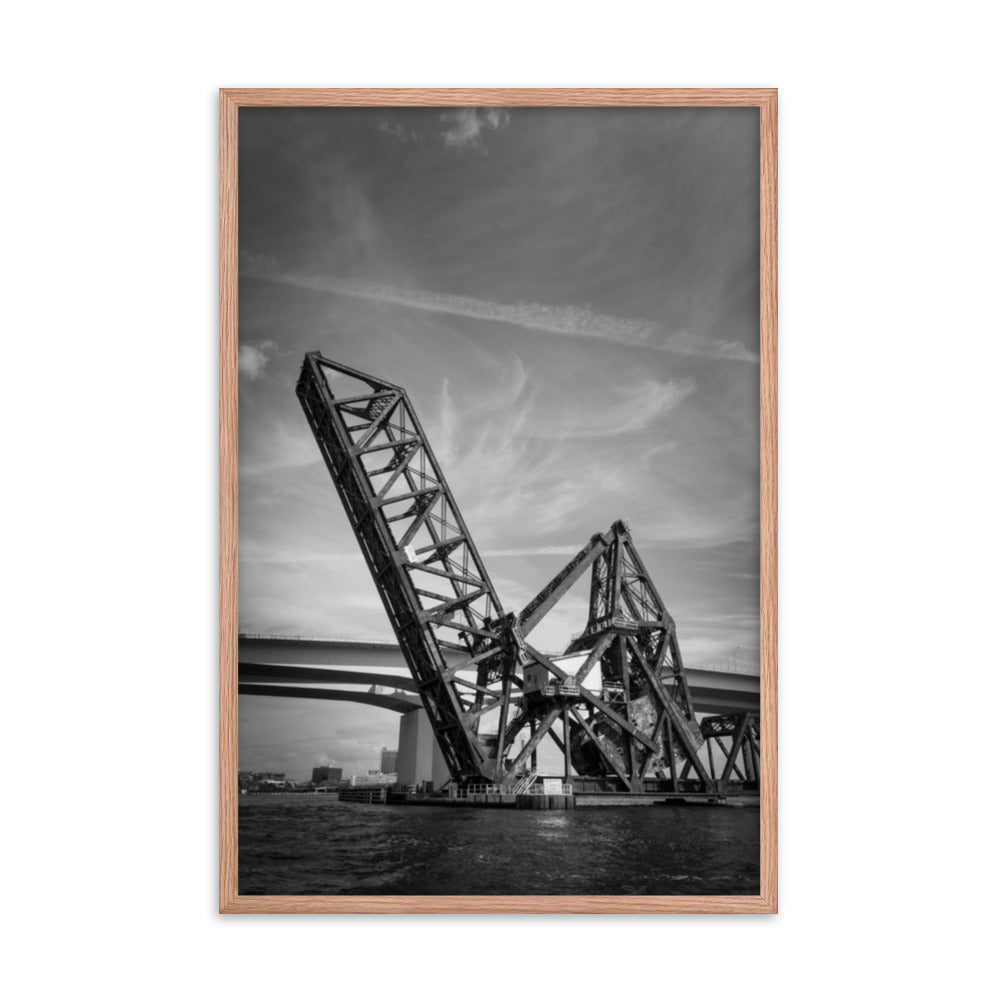 Train Drawbridge Jacksonville 2 Black and White Framed Wall Art Print