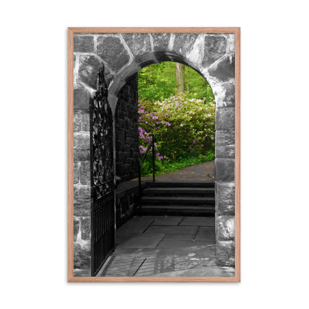 Garden Entryway Black and White Floral Nature Photo Framed Wall Art Print
