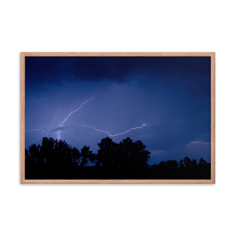 Lightning Over The Valley Urban Landscape Photo Framed Wall Art Print
