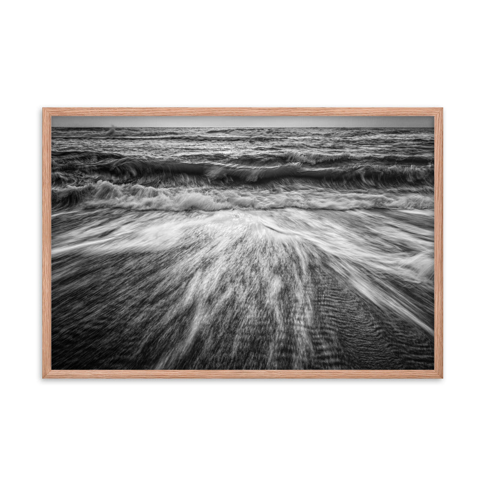 Washing Out to Sea Black and White Coastal Nature Photo Framed Wall Art Print