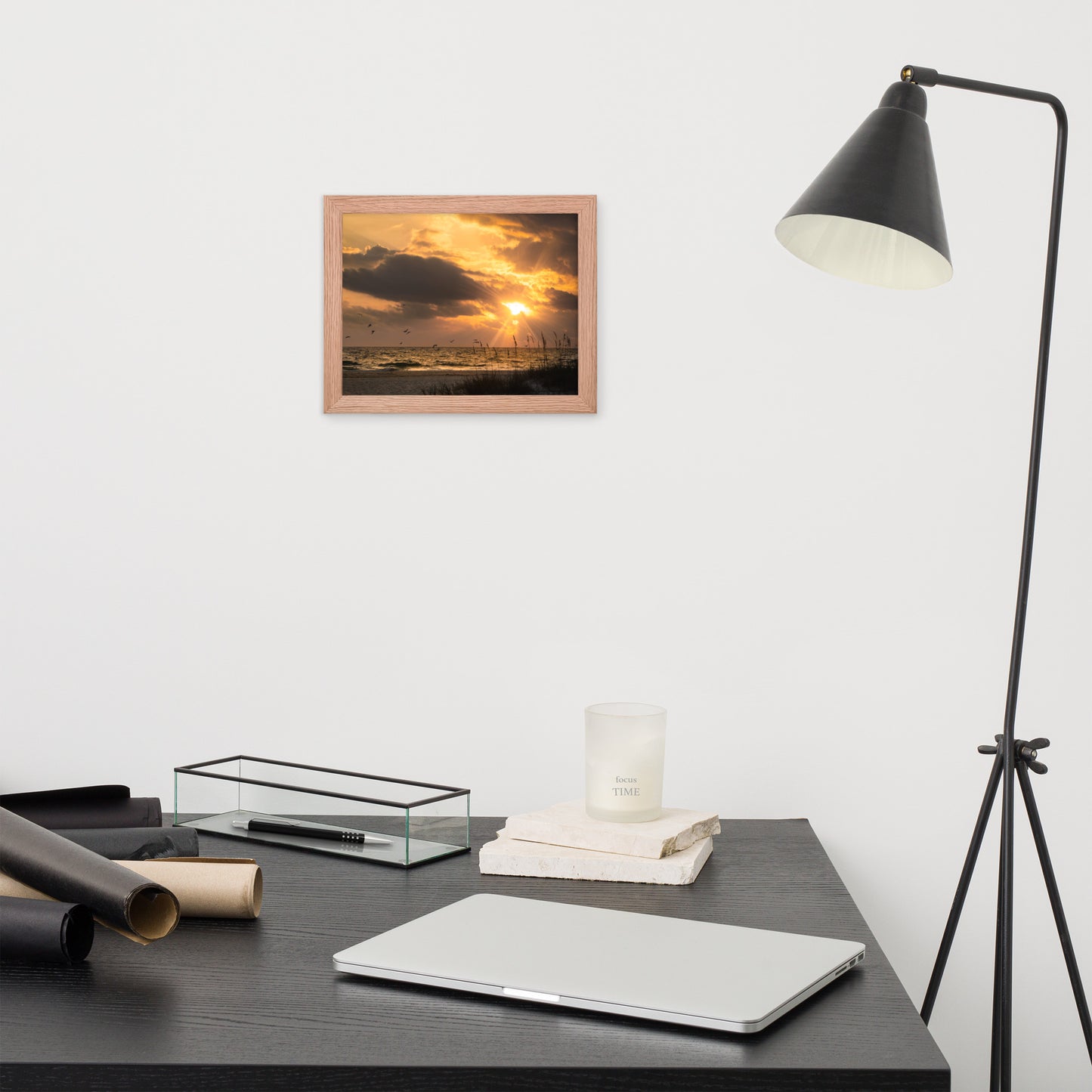 Mens Home Office Wall Art: Anna Maria Island Cloudy Beach Sunset 1 - Coastal / Beach / Seascape / Nature / Landscape Photo Framed Wall Art Print - Artwork