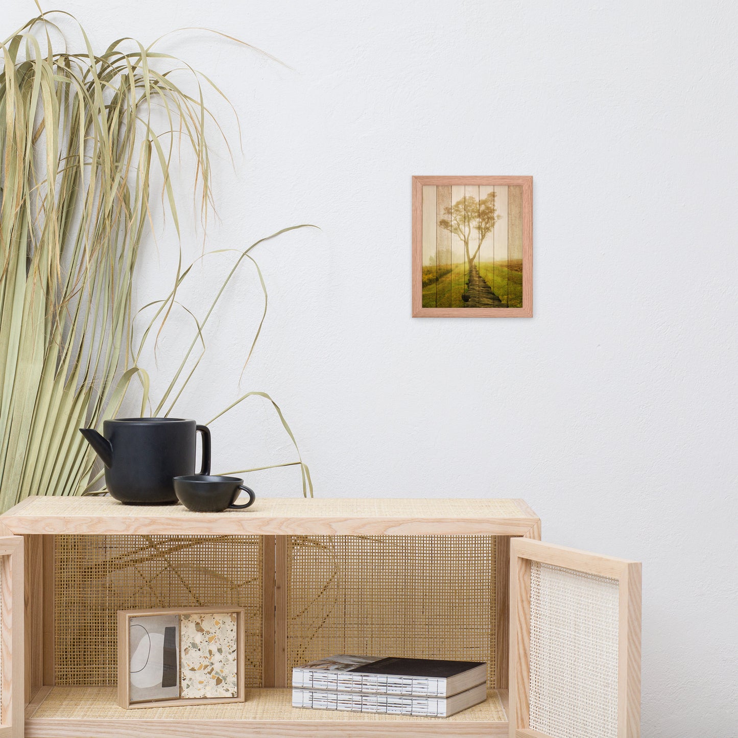 Faux Wood Calming Morning Landscape Framed Photo Wall Art Prints