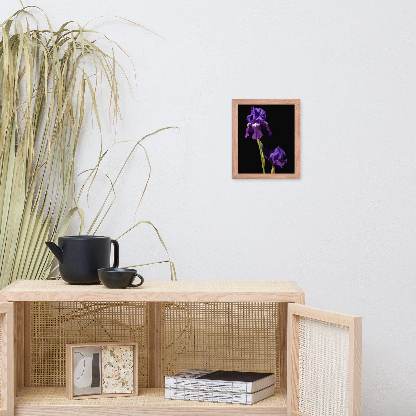 Iris on Black Floral Nature Photo Framed Wall Art Print
