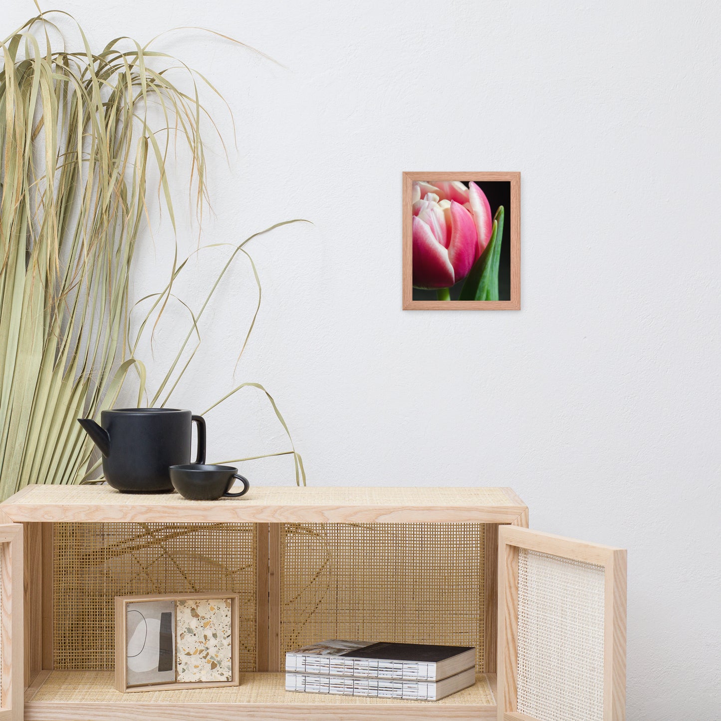 Pink and White Tulip Floral Nature Photo Framed Wall Art Print