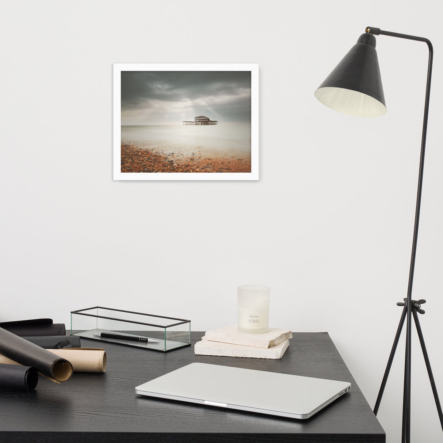 Home Library Wall Art: Abandoned West Pier Warming Matte Effect - Coastal / Seascape / Nature / Landscape Photo Framed Wall Art Print - Wall Decor - Artwork