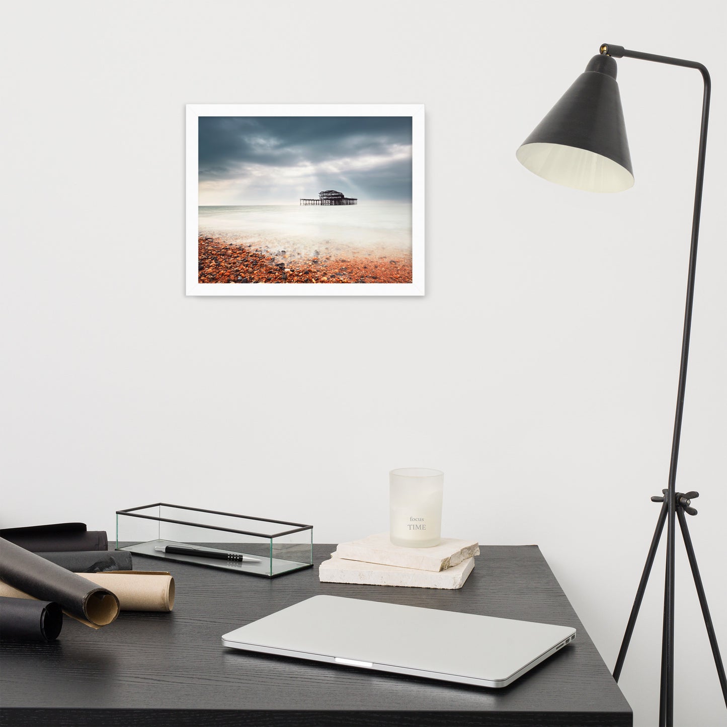 Framed Art Beach Scenes: Abandoned West Pier Vintage Gentle Touch Effect - Coastal / Beach / Seascape / Nature / Landscape Photo Framed Wall Art Print - Wall Decor - Artwork