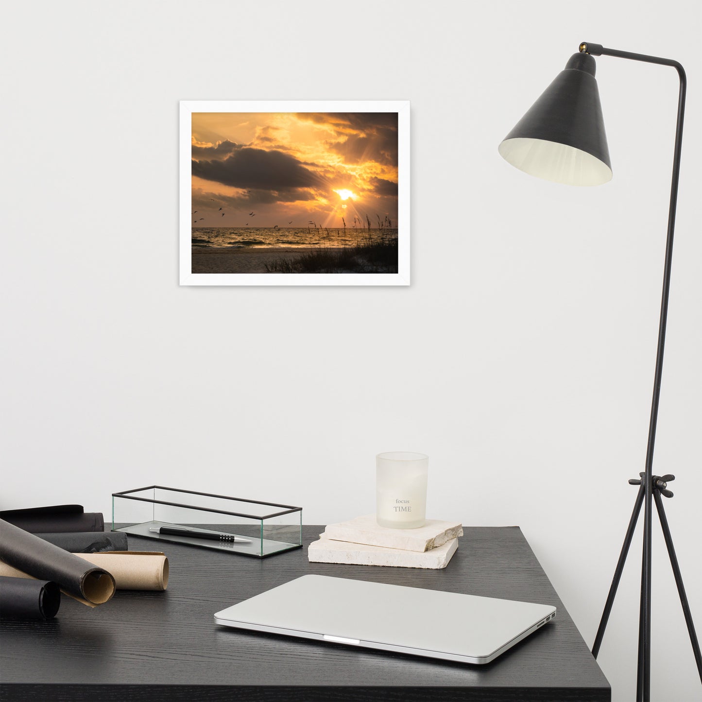Wall Art For Man'S Office: Anna Maria Island Cloudy Beach Sunset 1 - Coastal / Beach / Seascape / Nature / Landscape Photo Framed Wall Art Print - Artwork