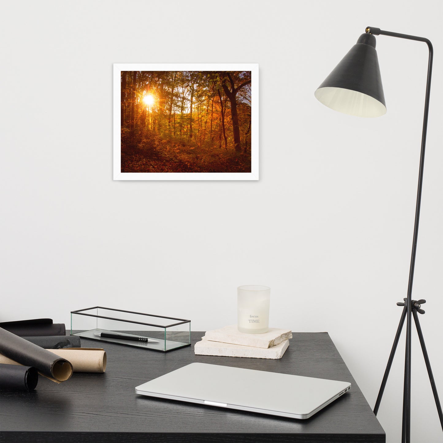 Autumn Sunset in the Trees Rural Landscape Framed Photo Paper Wall Art Prints