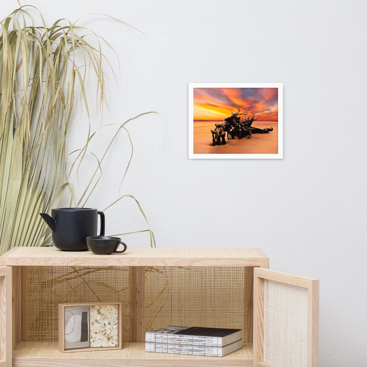 Dried Tree Roots and Sunrise Boneyard Beach Jacksonville Florida Framed Wall Art Print
