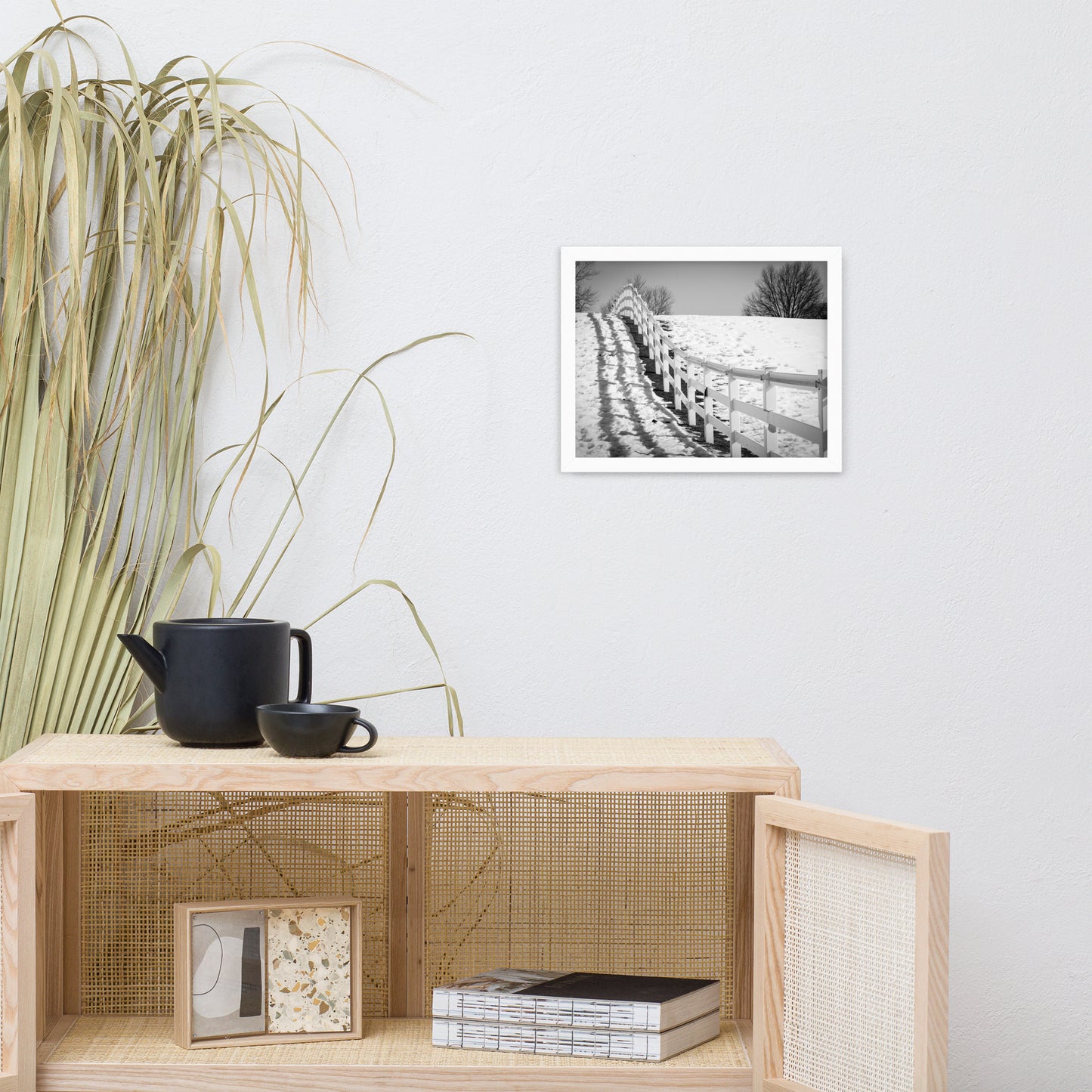 Endless Fences in Black & White Rural Landscape Framed Photo Paper Wall Art Prints