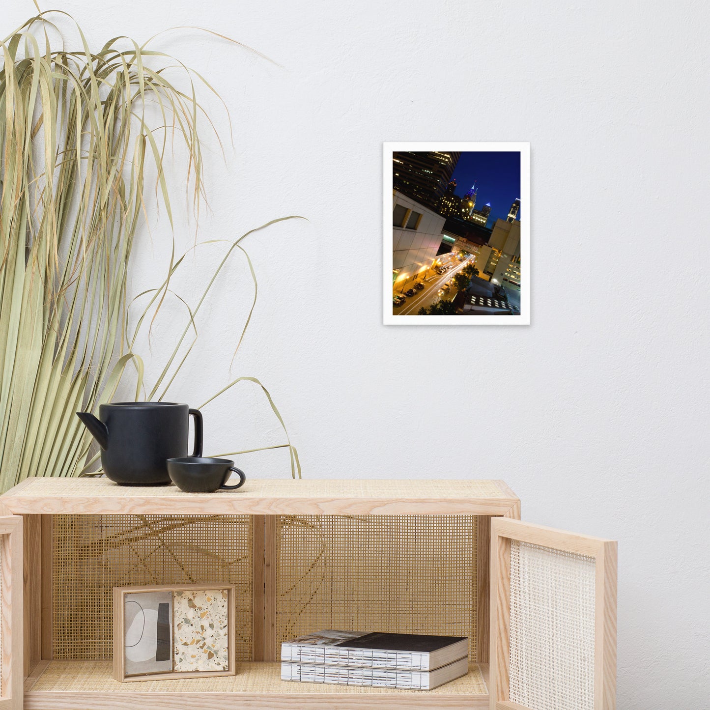 Light Trails in Philly Urban Landscape Photo Framed Wall Art Print
