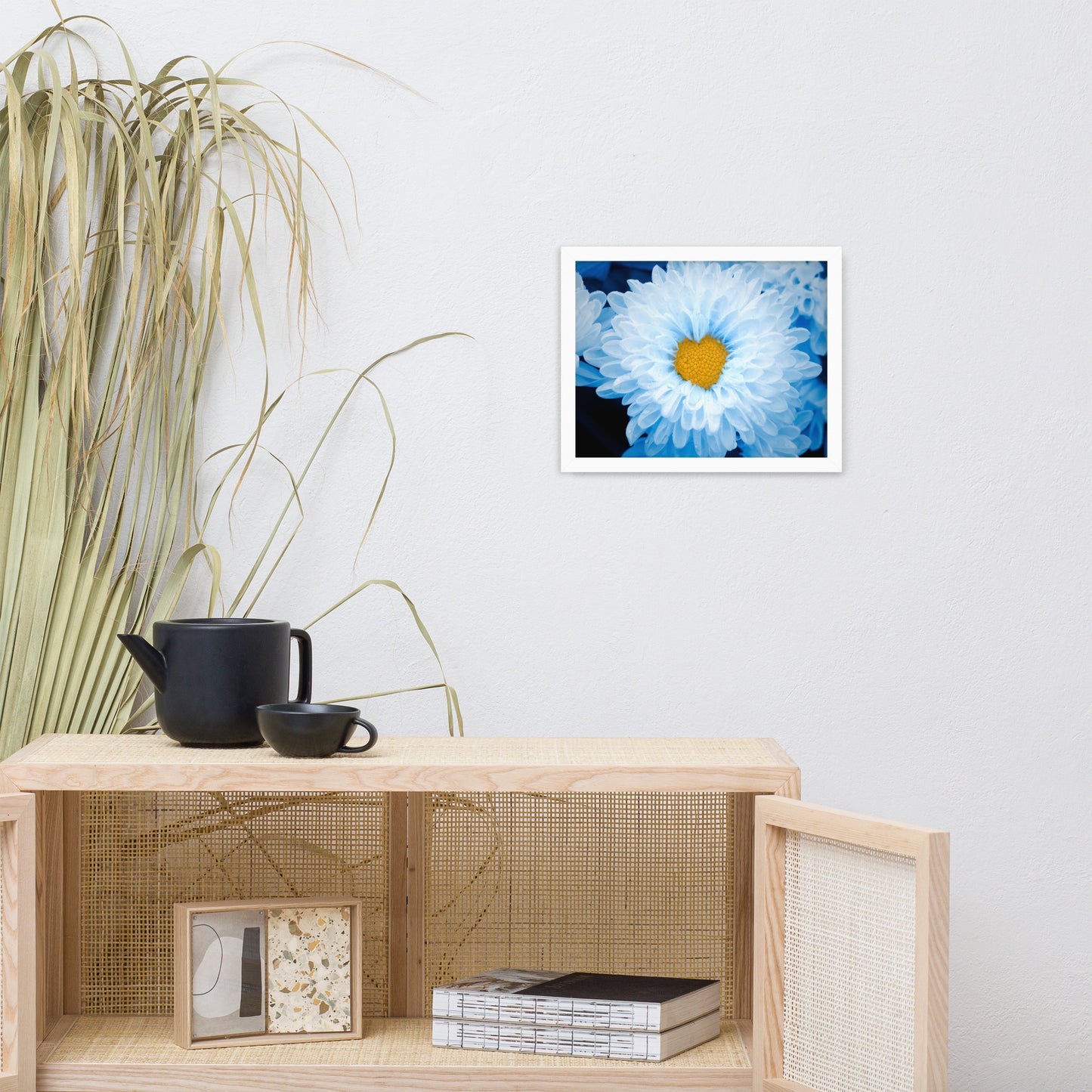 Blue Tinted Chrysanthemums For Ukraine Refugees Floral Nature Photo Framed Wall Art Print