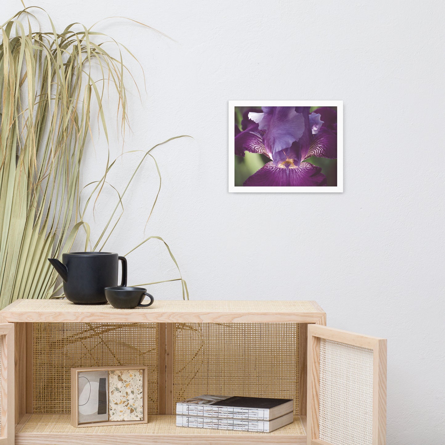 Glowing Iris Moody Midnight Floral Nature Photo Framed Wall Art Print